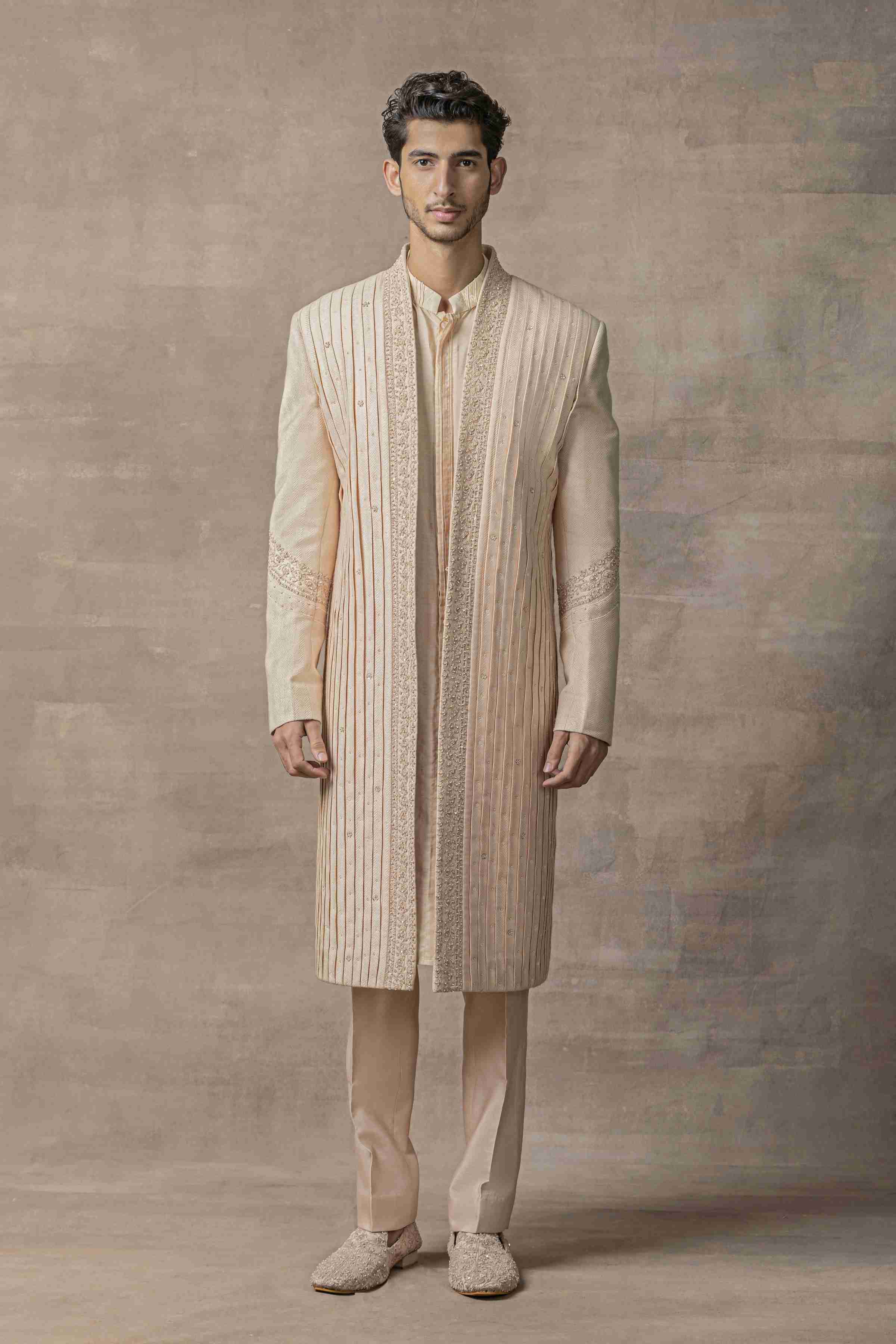 Rose Old Front Open Pleated Sherwani
