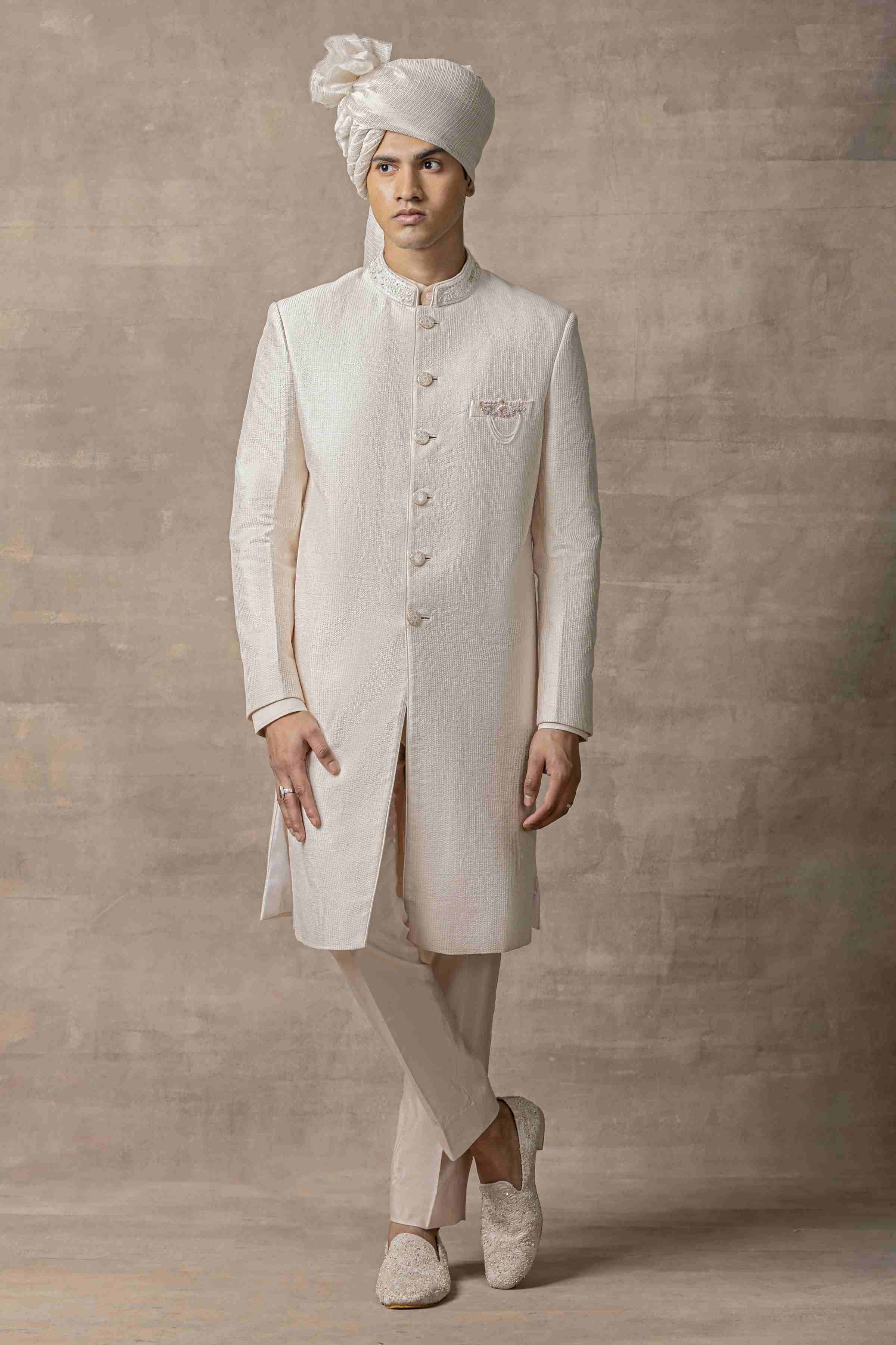 Rose Gold Sherwani Highlighted With Thread And Pearl