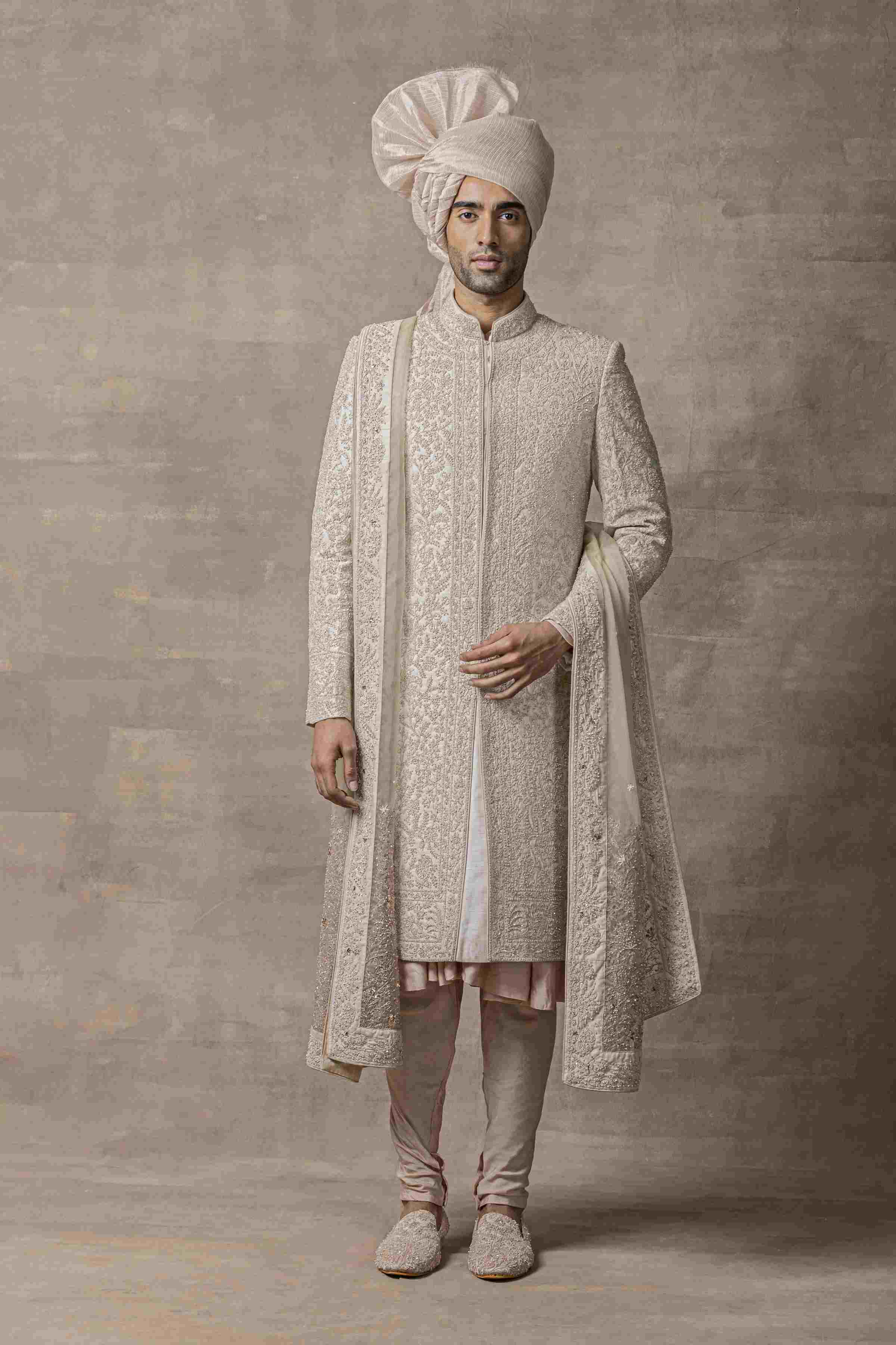Dusty Rose Sherwani With Thread Work Highlighted With Pearl And Sequin