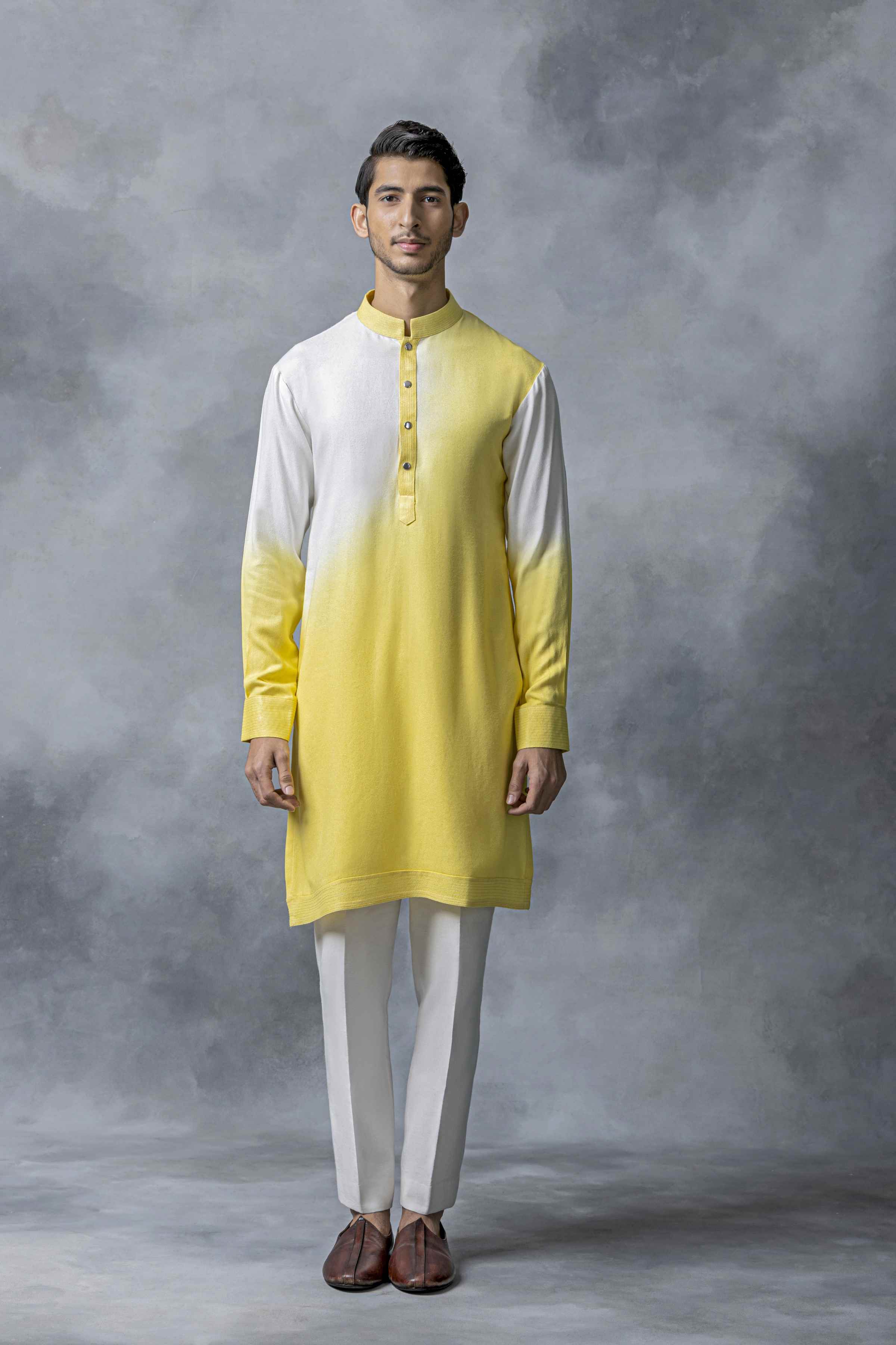 Yellow And Off White Kurta Set