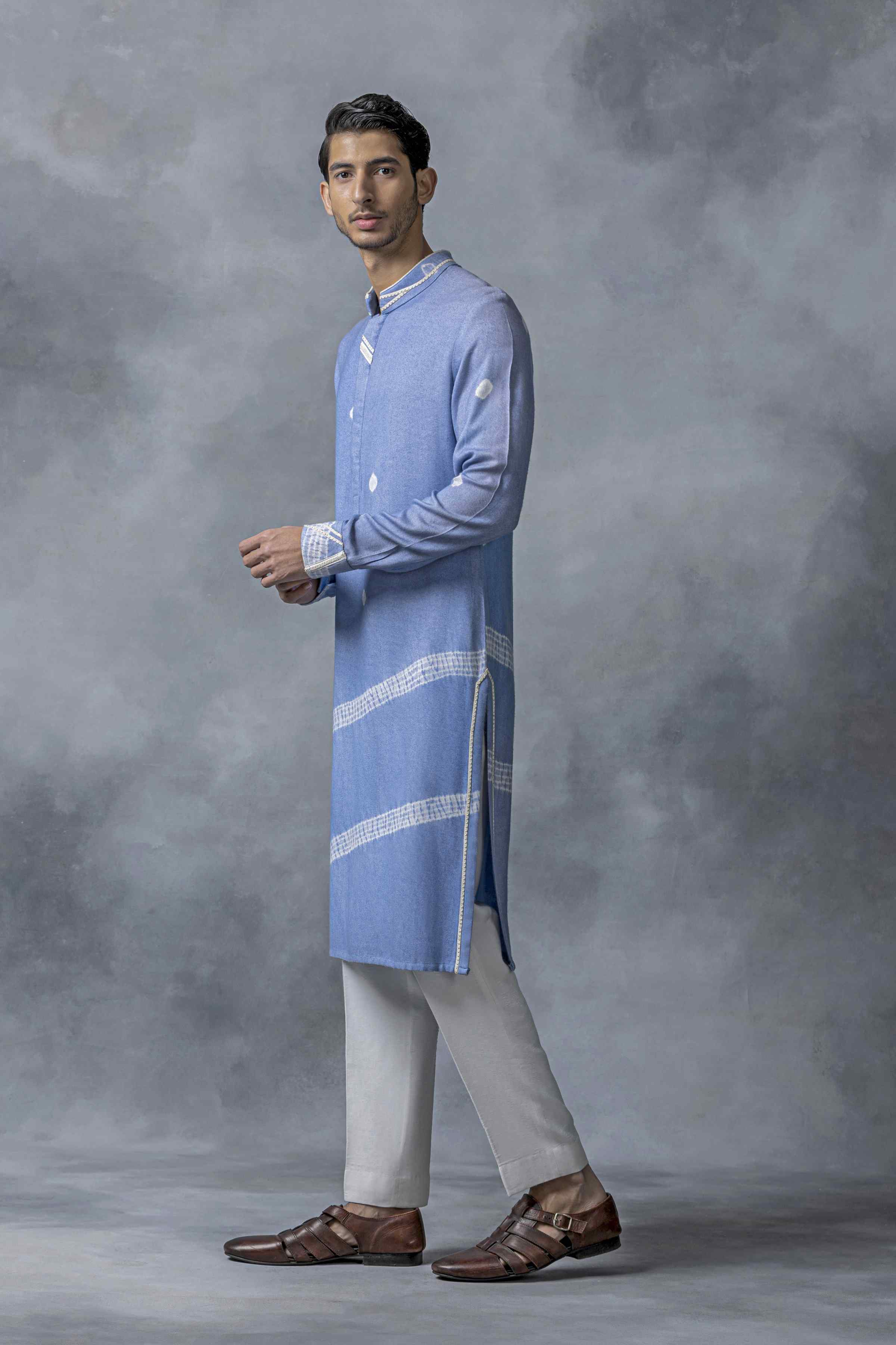 Sky Blue Tie & Dye Mirror Work Kurta Set