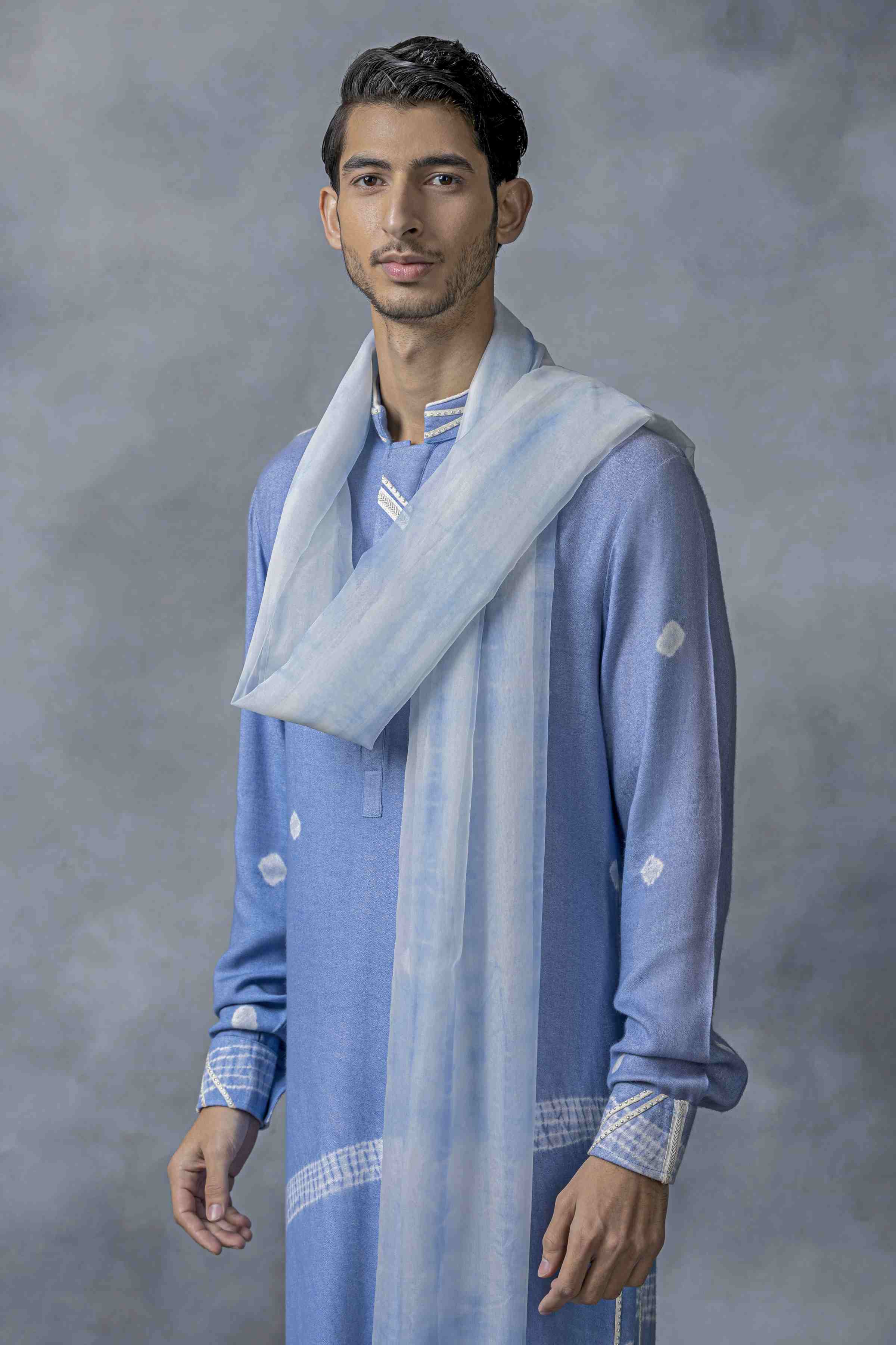 Sky Blue Tie & Dye Mirror Work Kurta Set