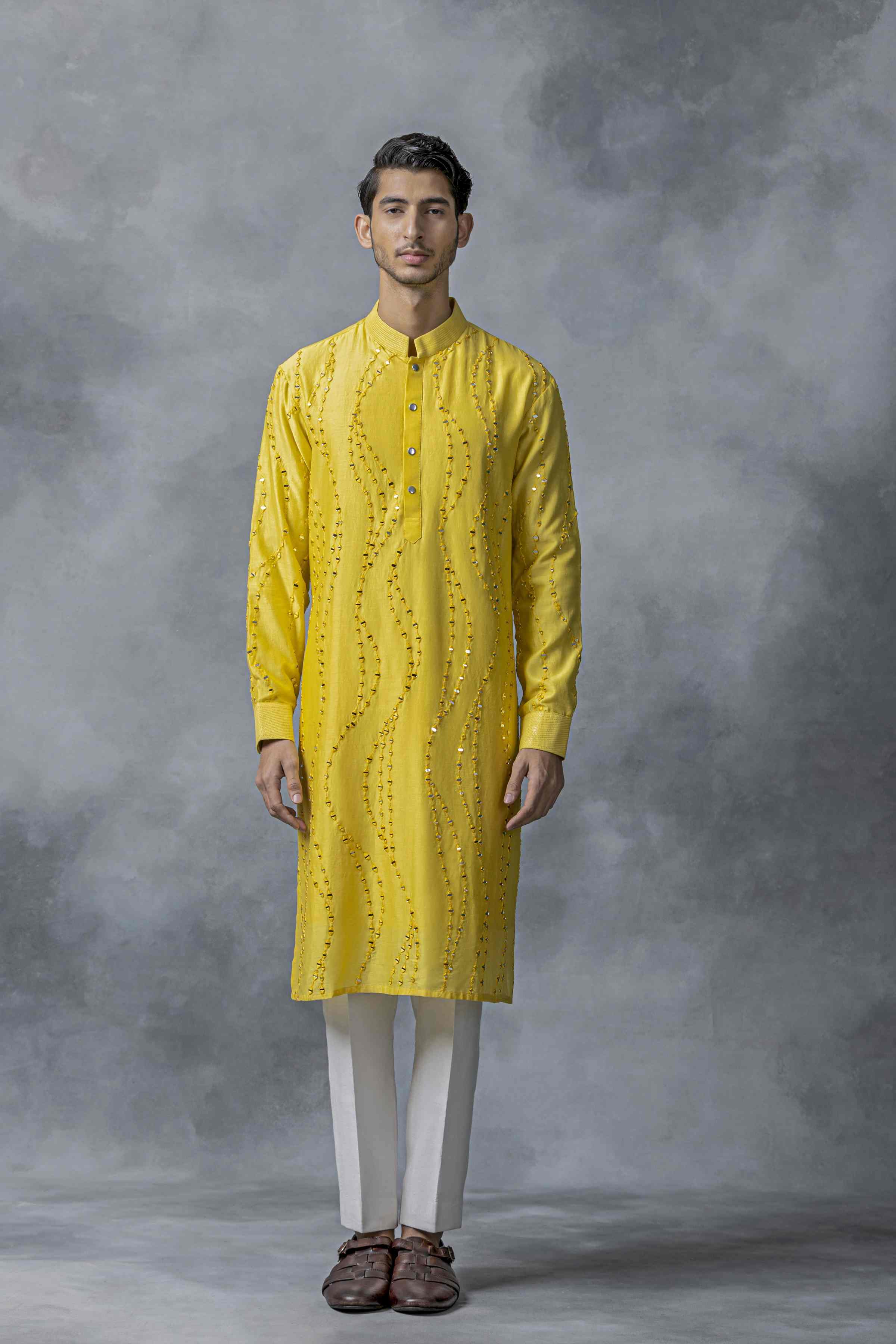 Yellow Mirror Work Kurta Set