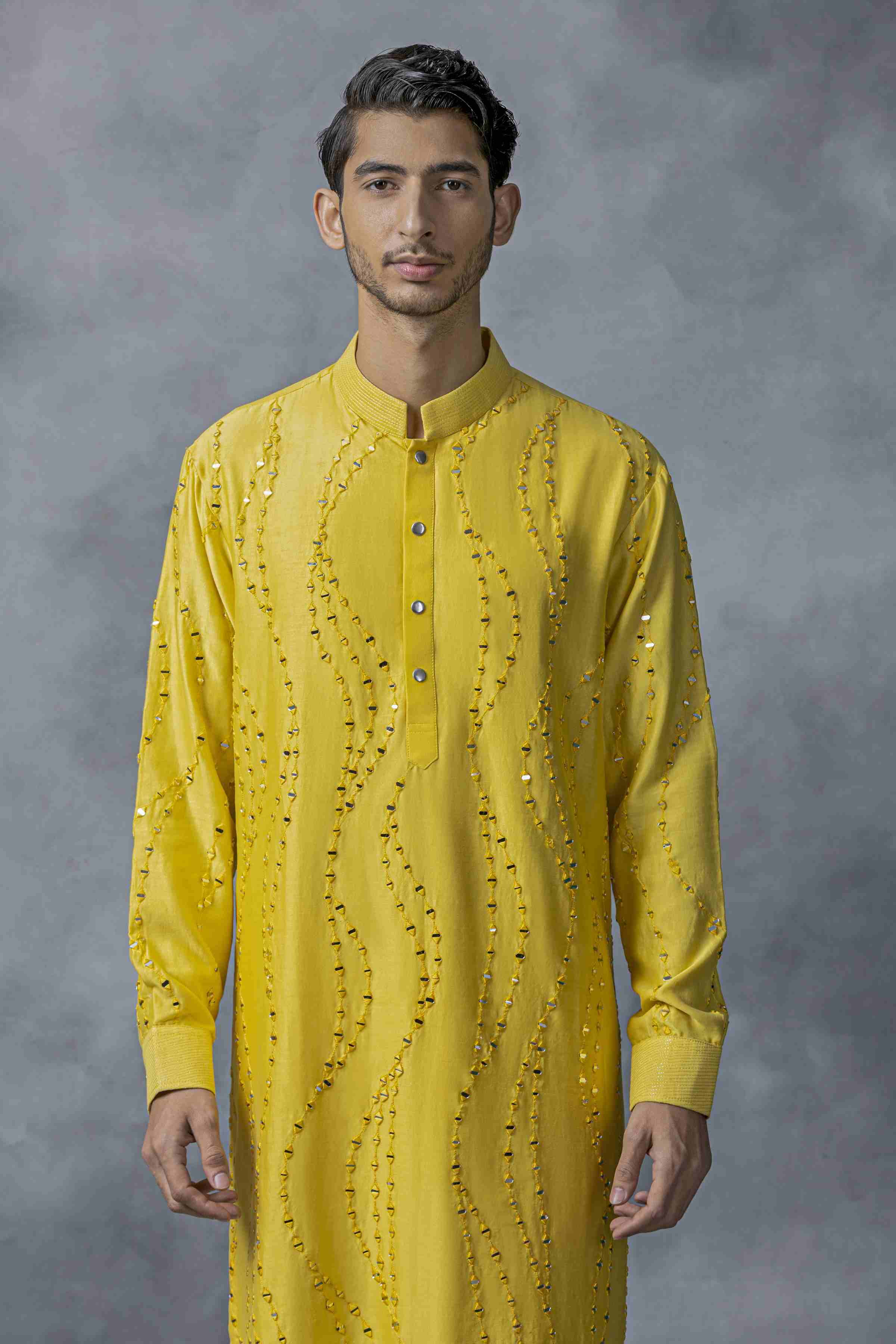 Yellow Mirror Work Kurta Set