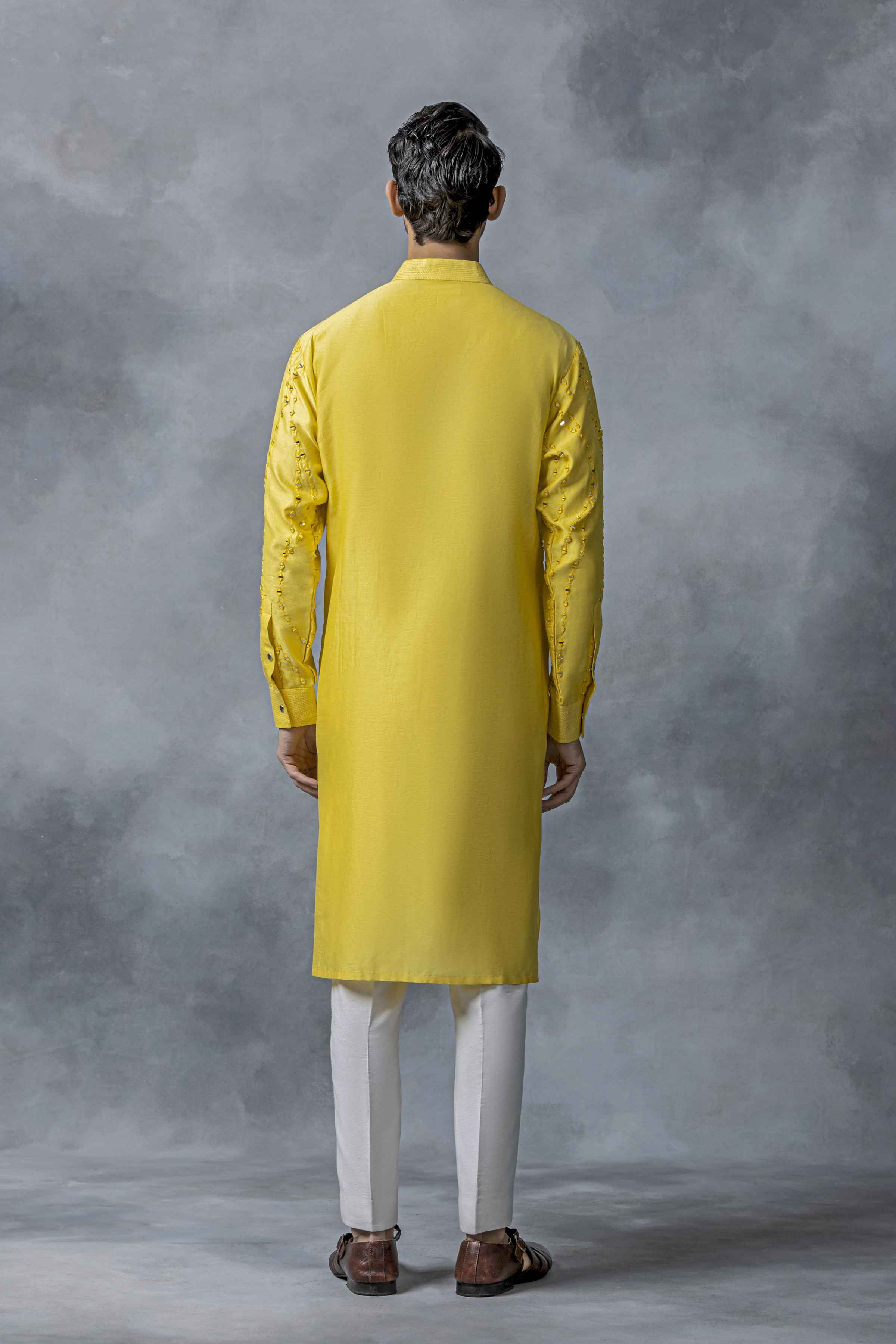 Yellow Mirror Work Kurta Set