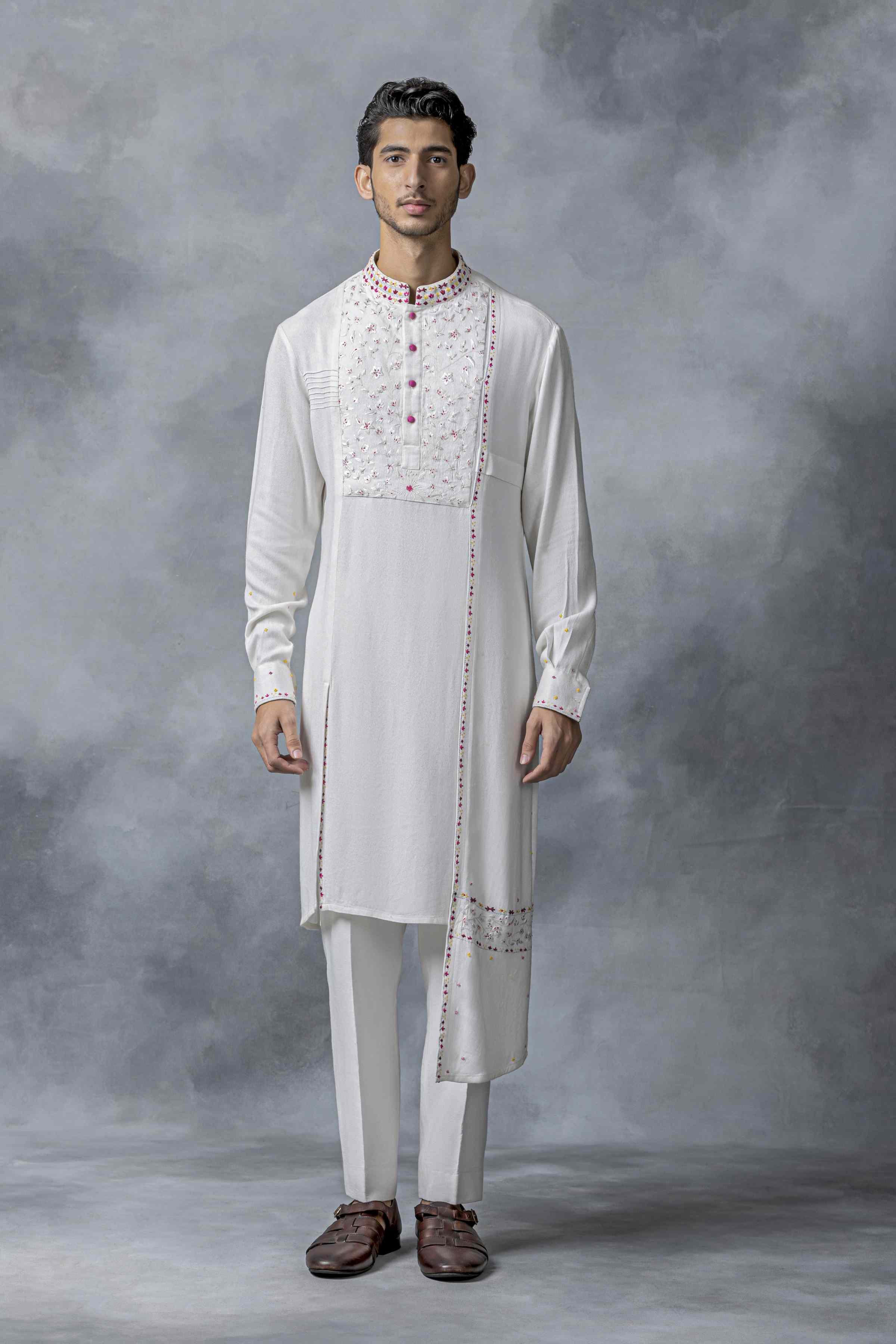 White Panel Kurta Set