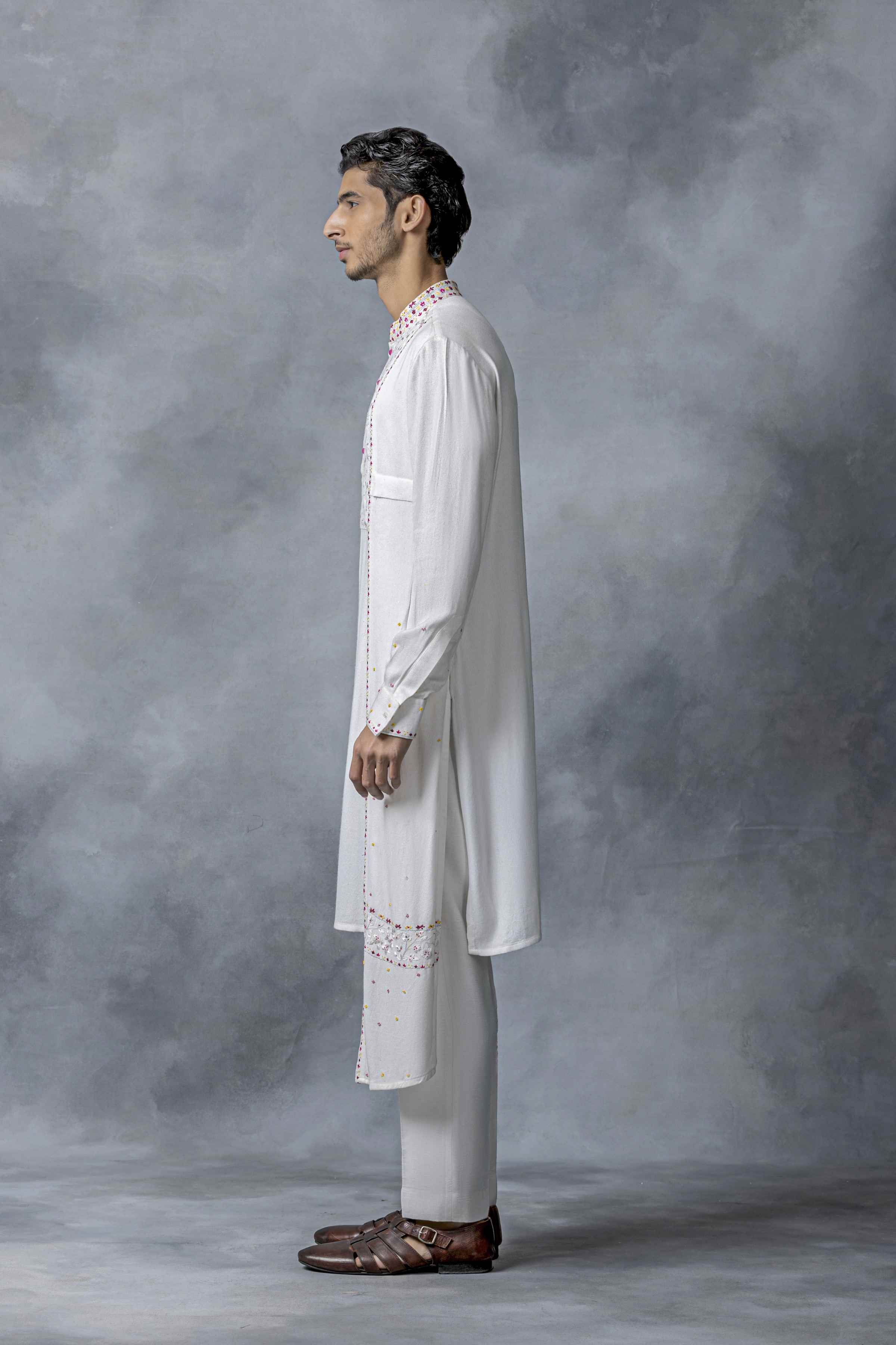 White Panel Kurta Set