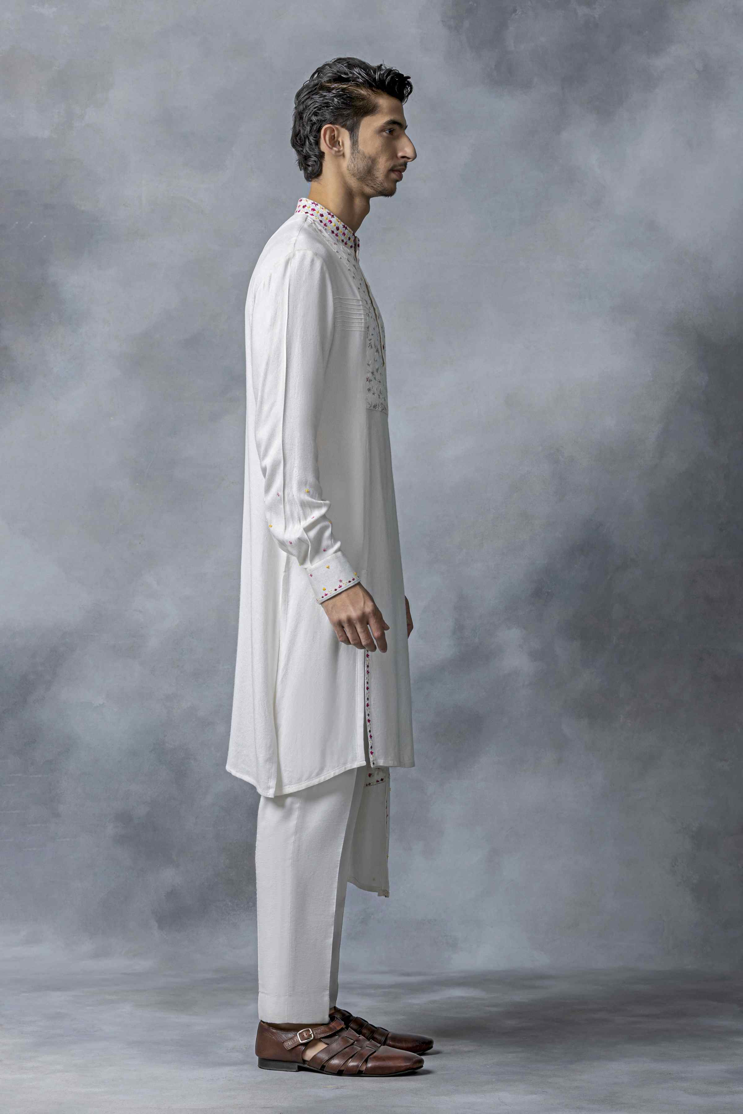 White Panel Kurta Set