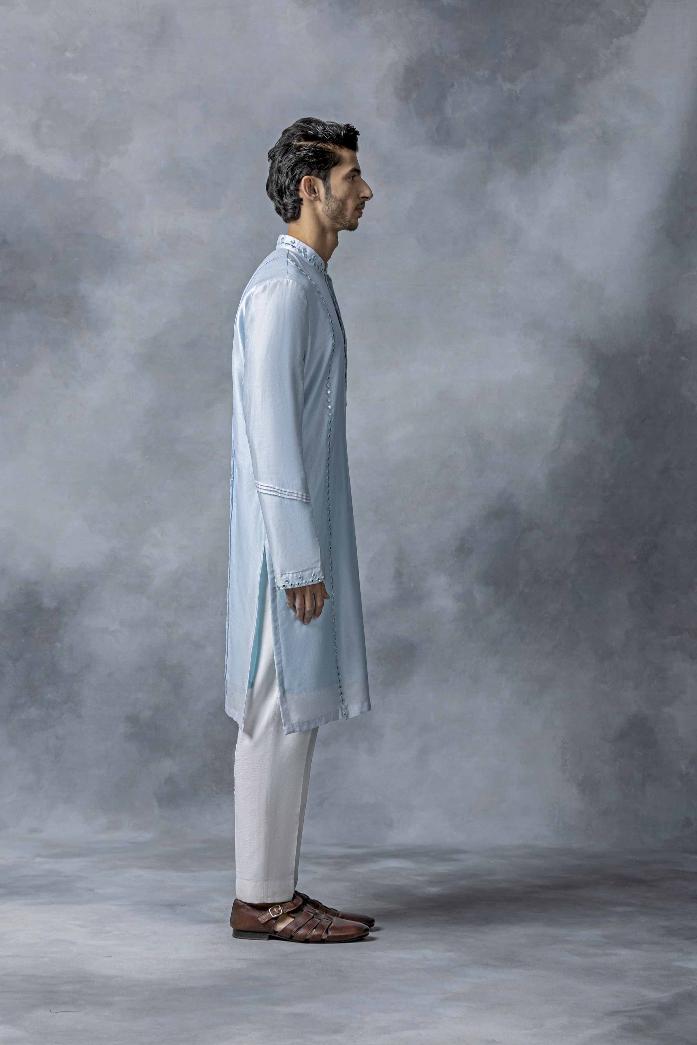 Sky Blue Mirror Work Kurta Set