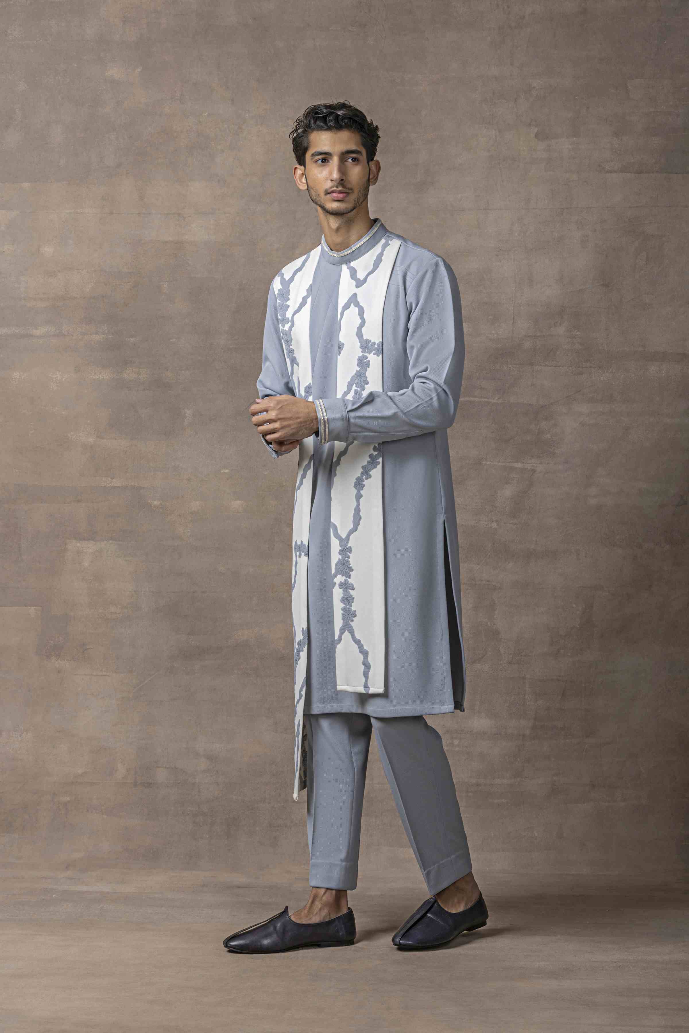 Grey Applique Work Kurta Set