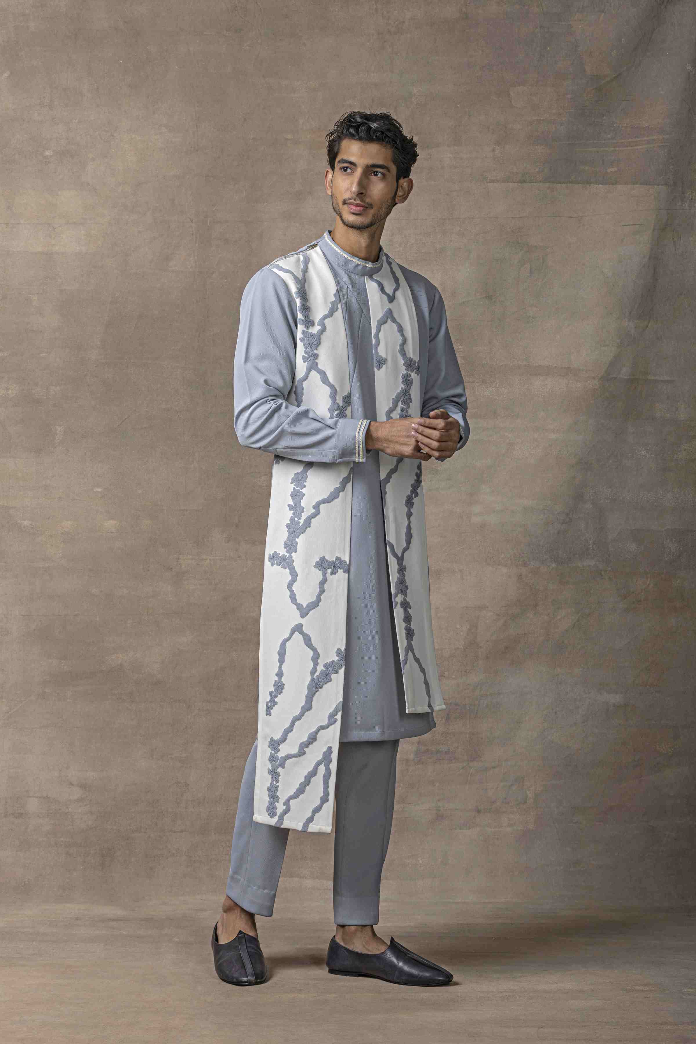 Grey Applique Work Kurta Set