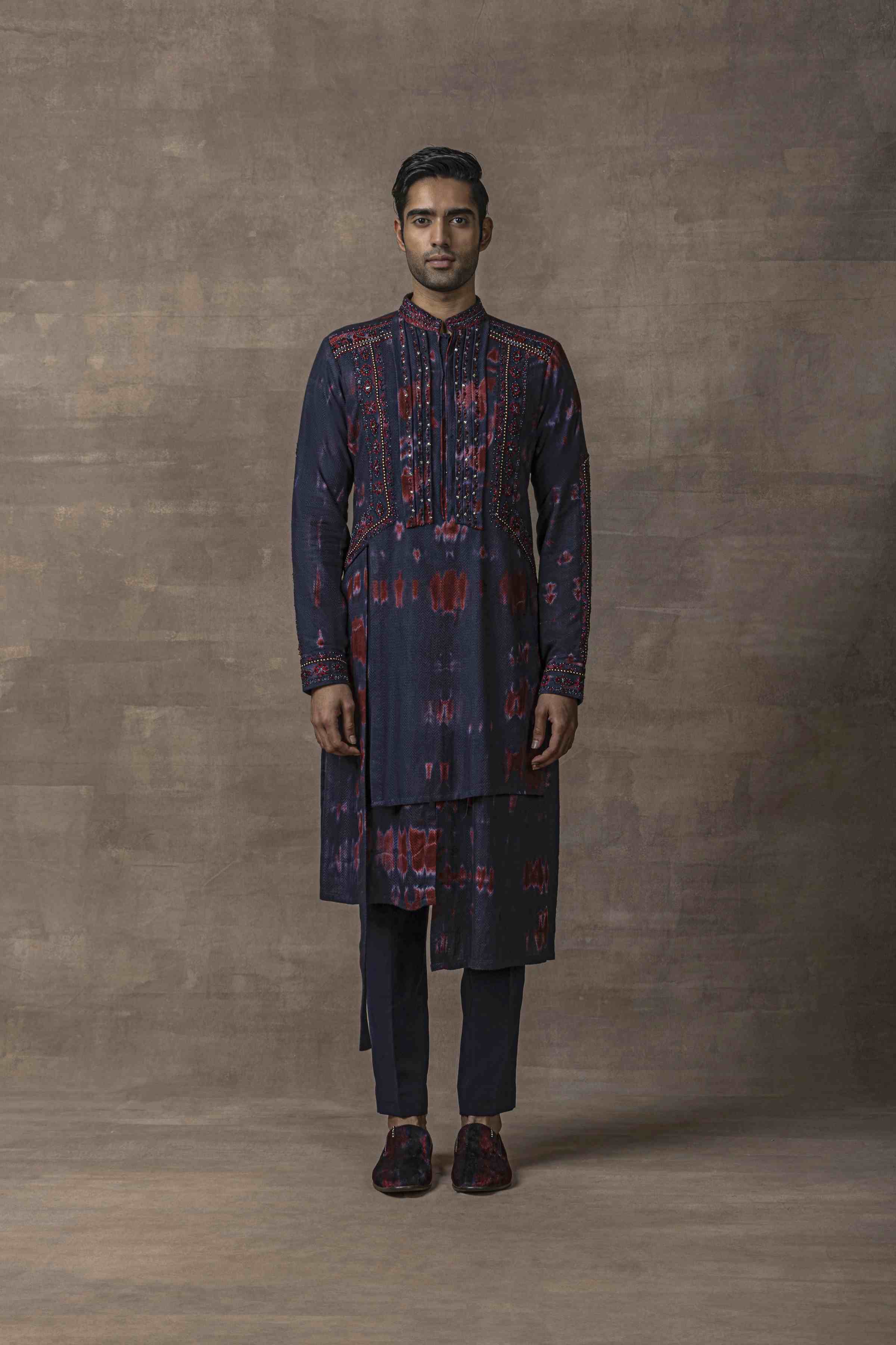 Navy & Red Tie Dye Kurta Set