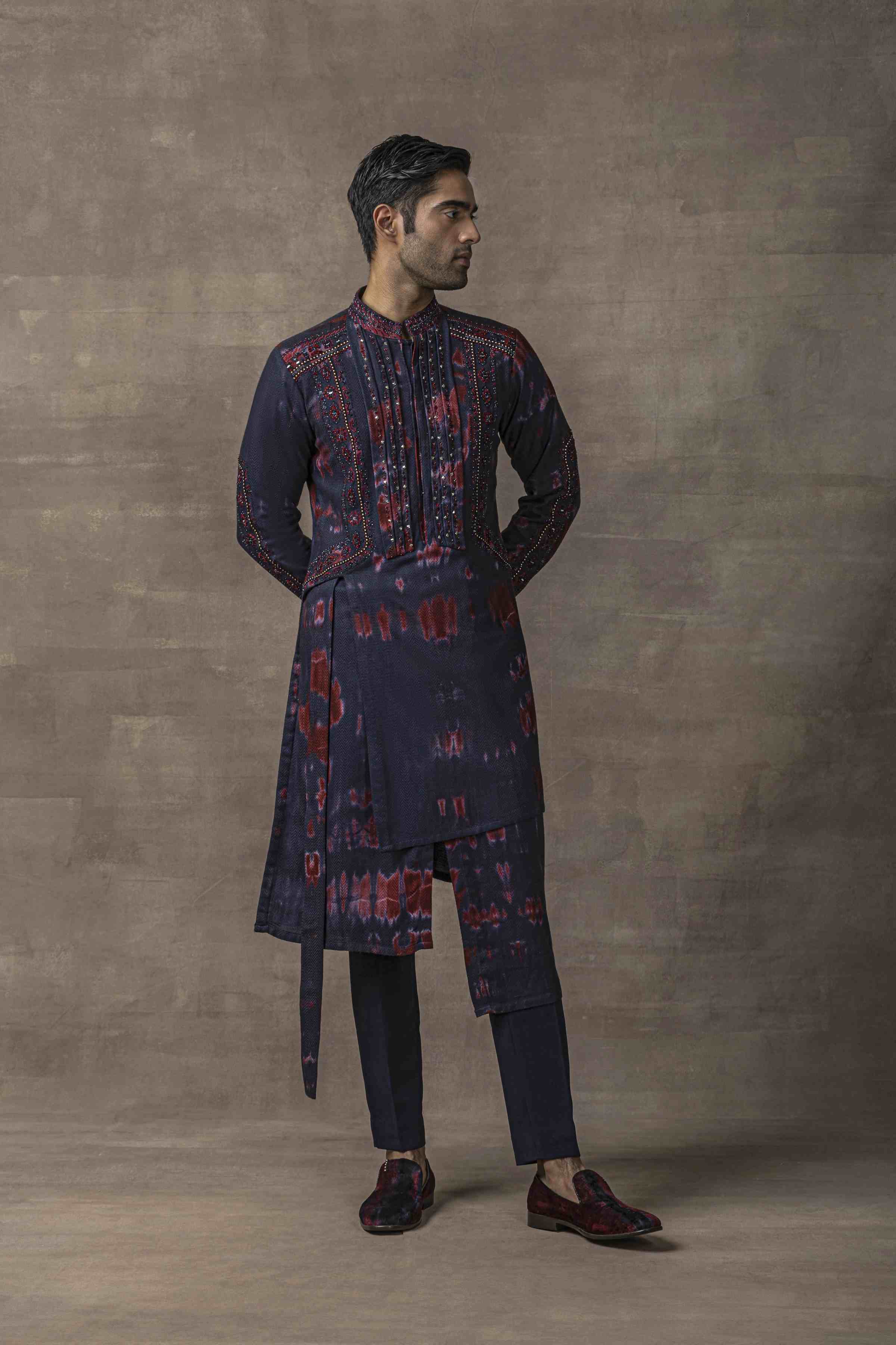Navy & Red Tie Dye Kurta Set