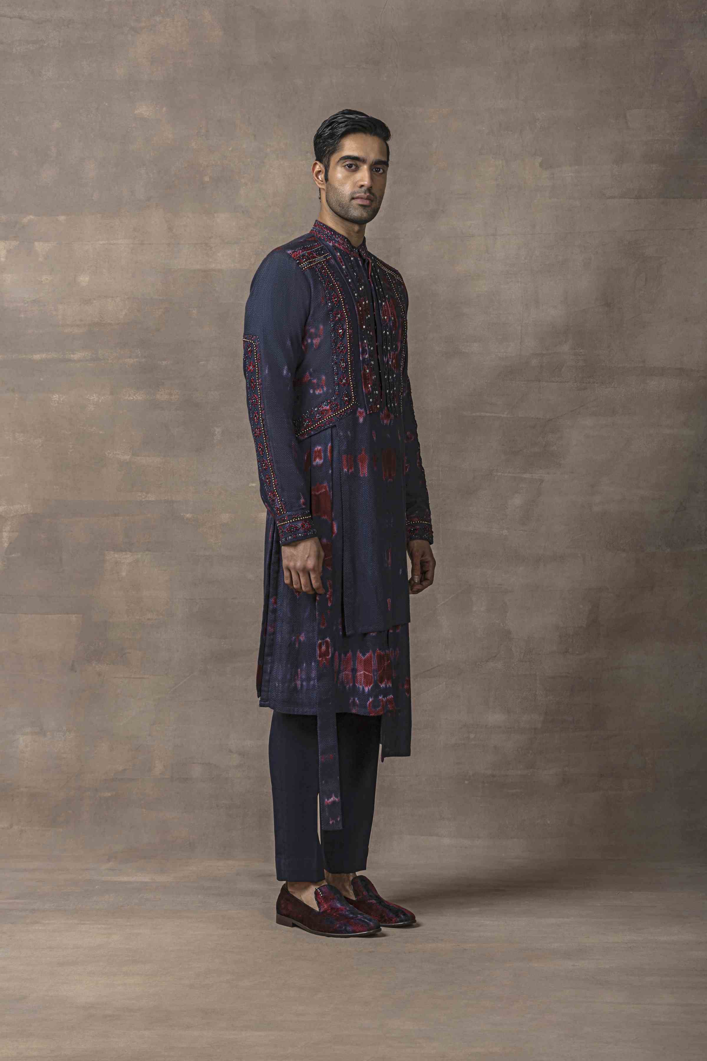 Navy & Red Tie Dye Kurta Set