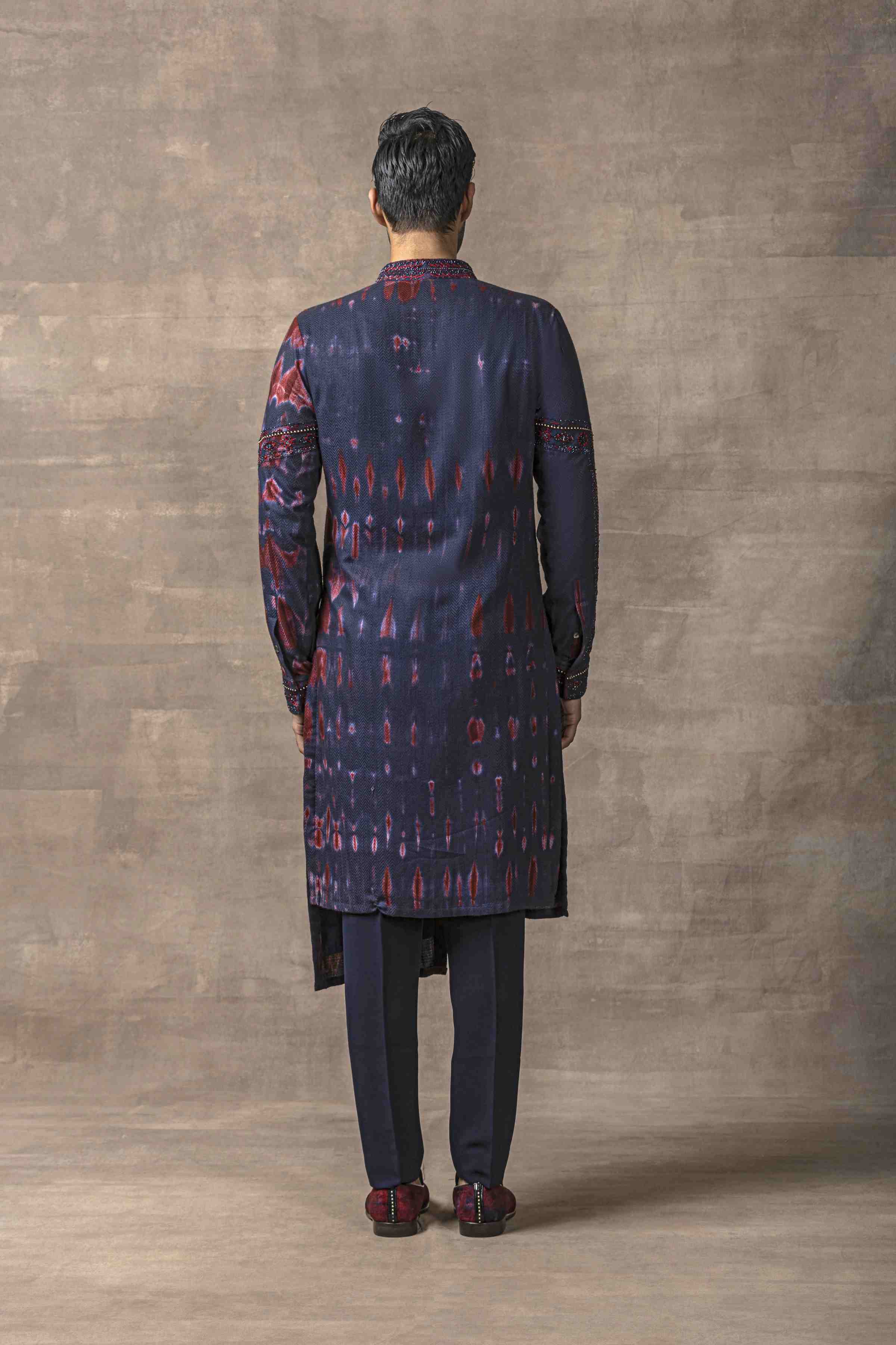 Navy & Red Tie Dye Kurta Set
