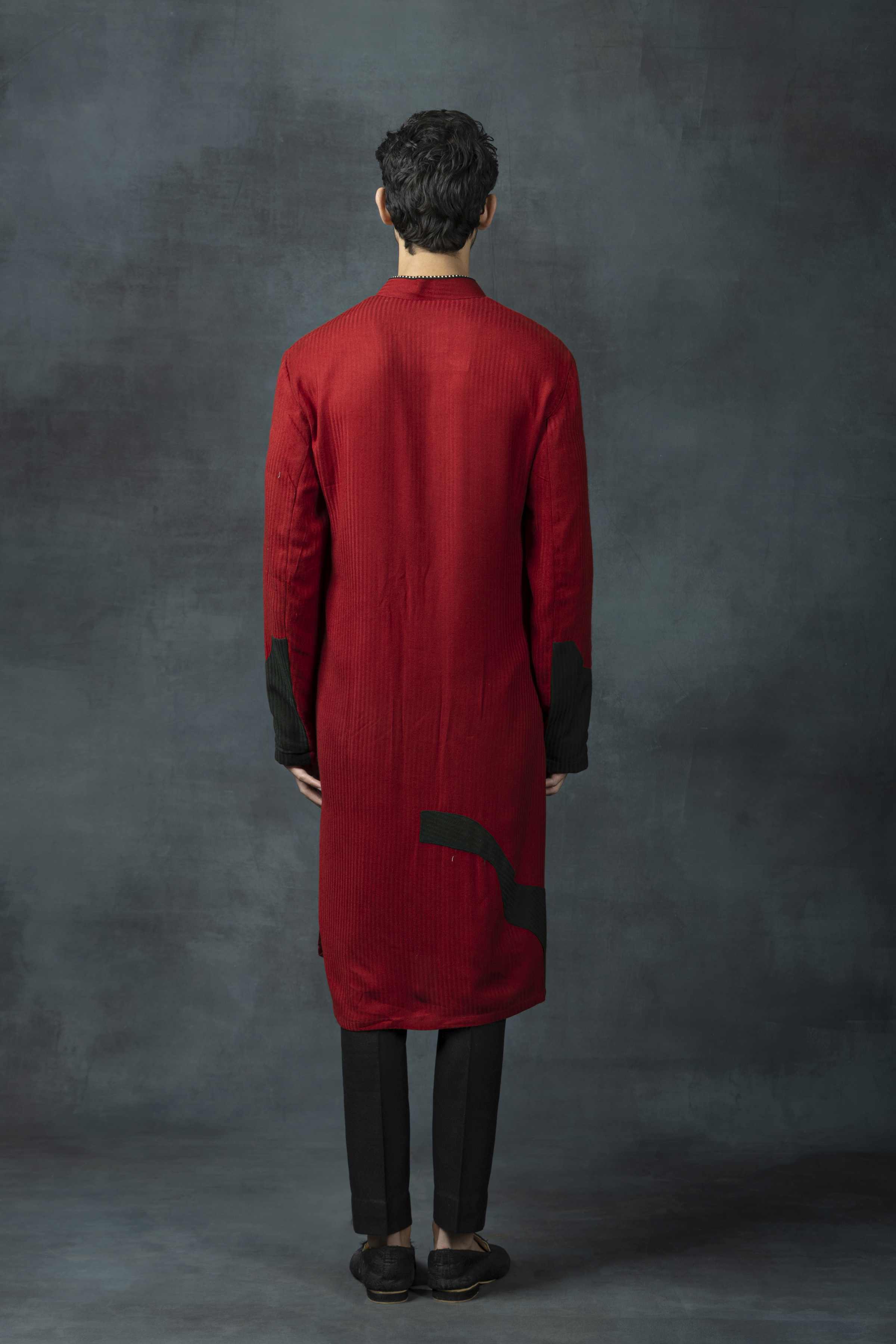 Red And Navy Patch Kurta Set