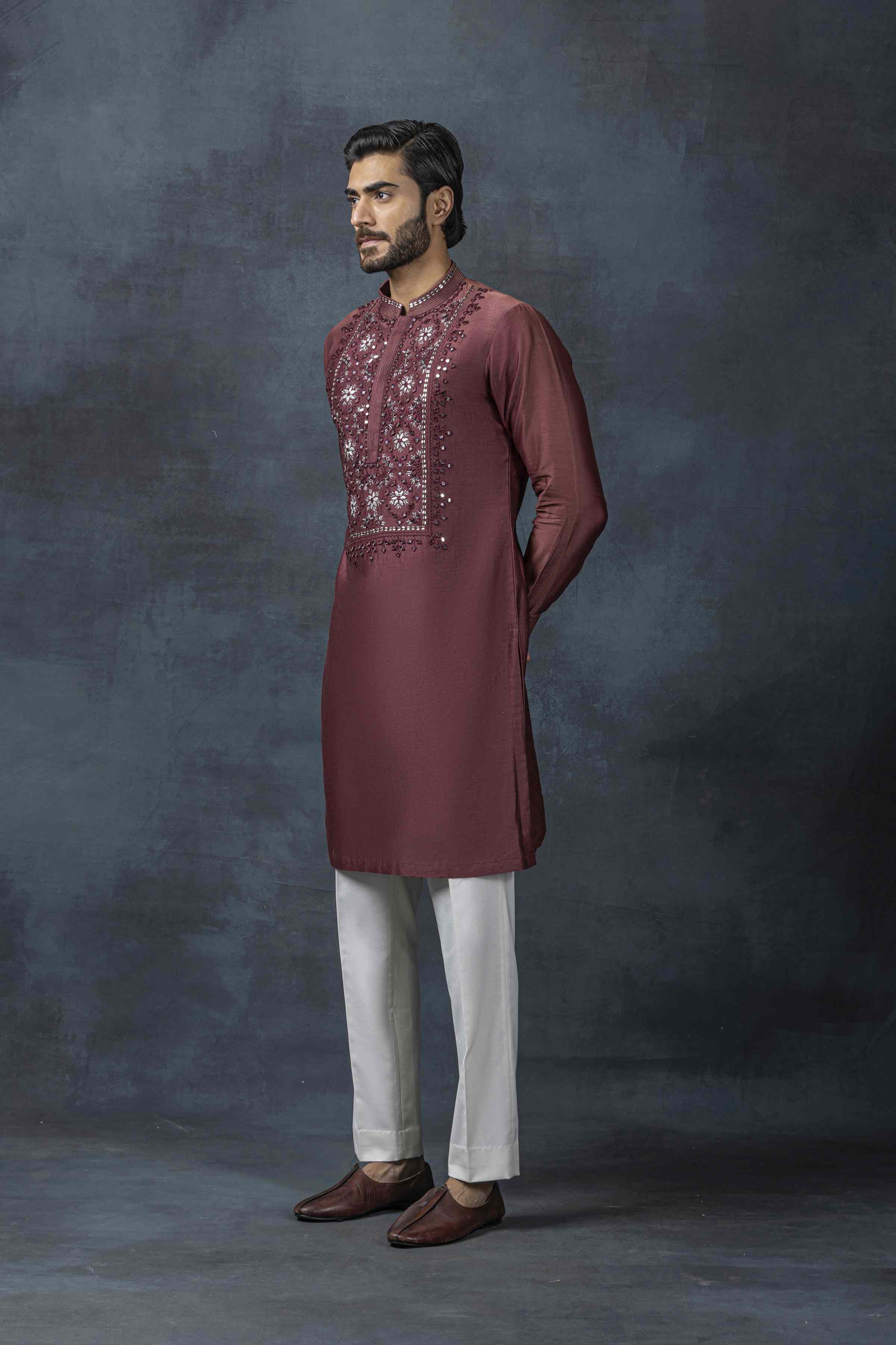 Red Mirror Work Kurta Set
