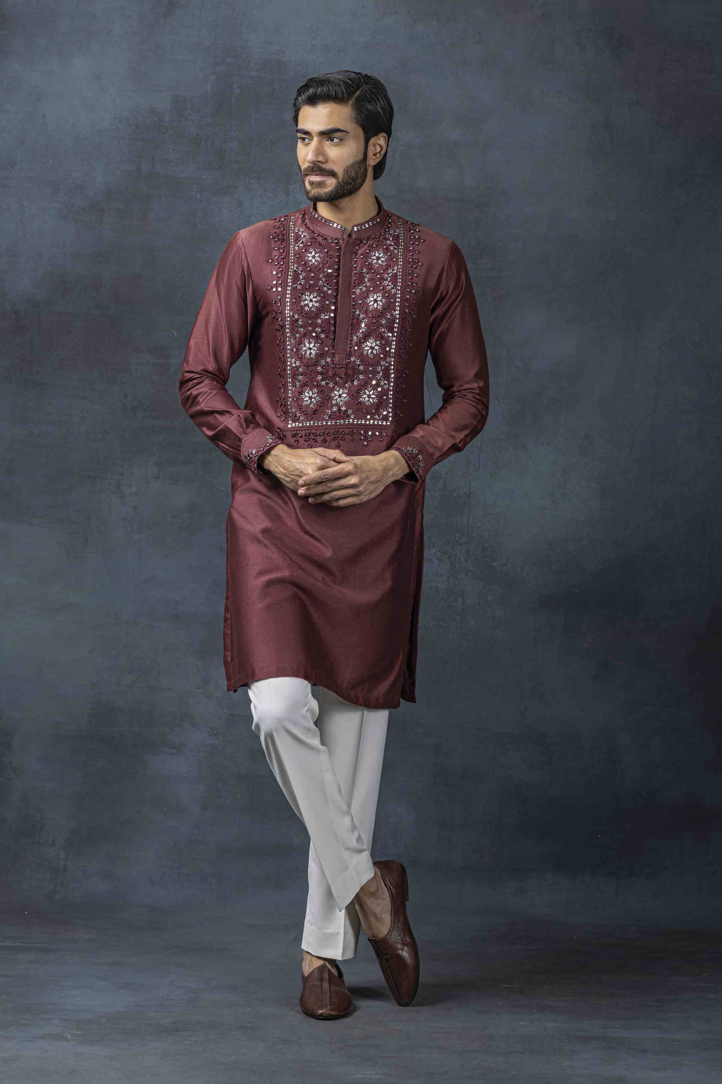 Red Mirror Work Kurta Set
