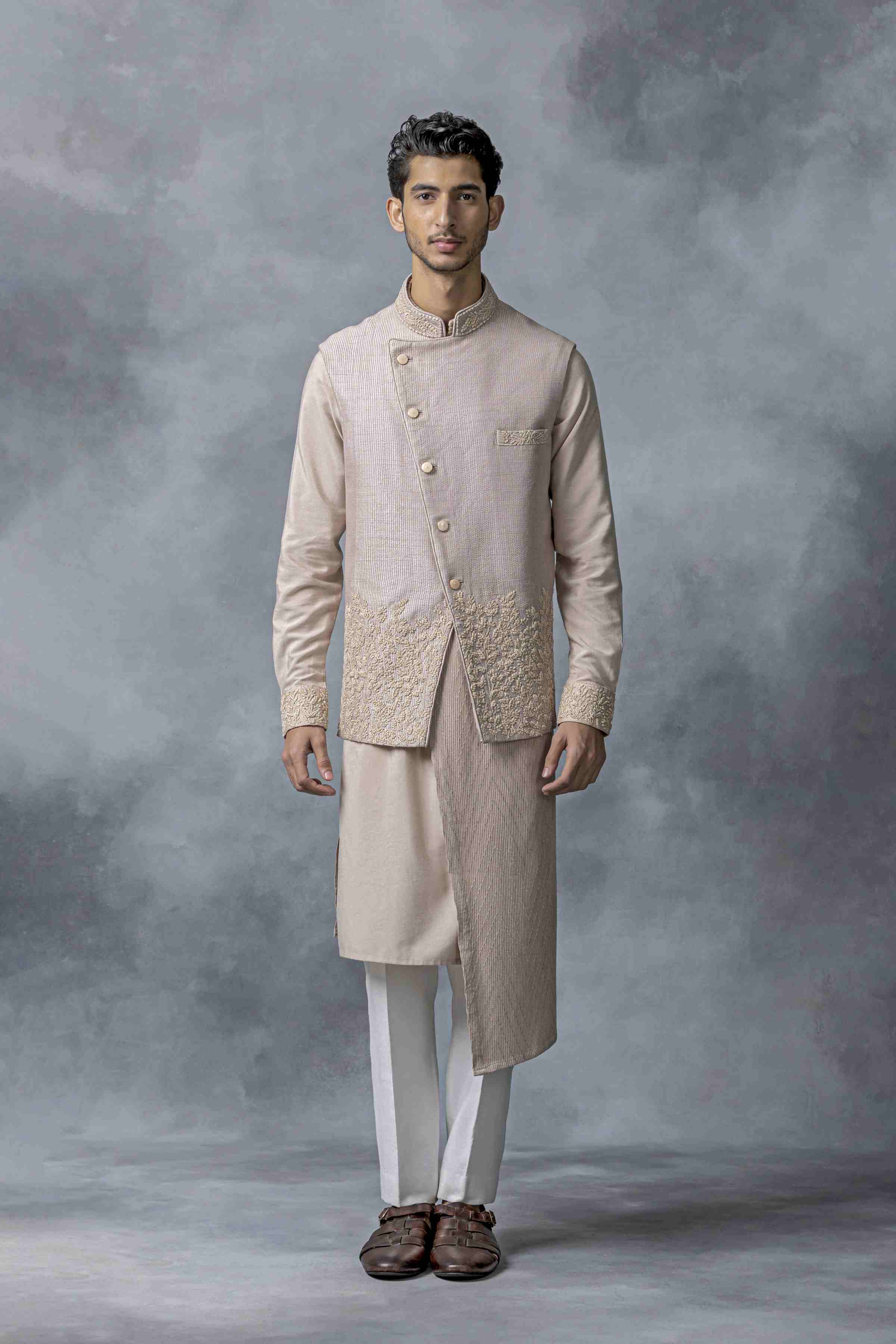 Dusty Rose Angrakha Cut Waistcoat Set
