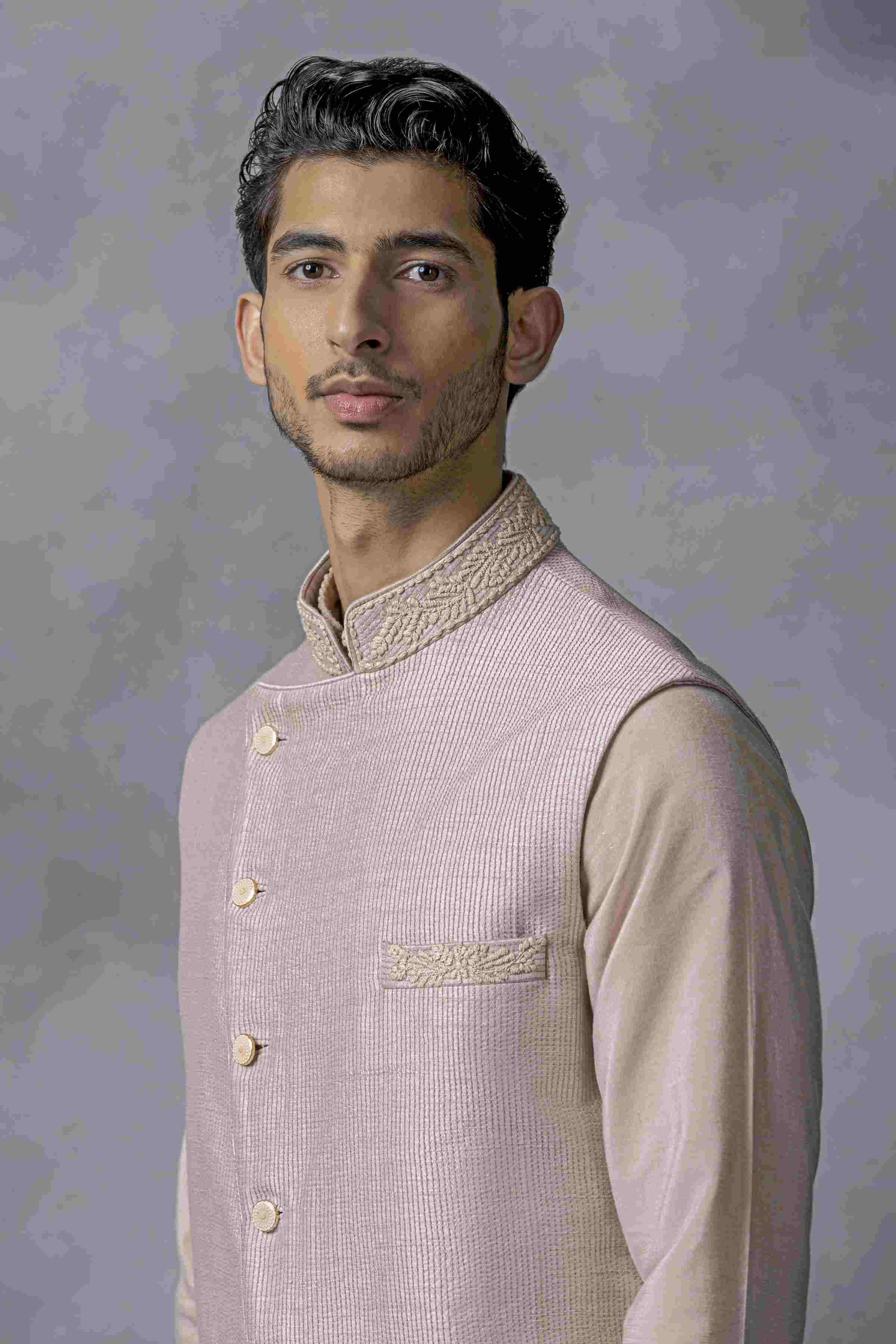 Dusty Rose Angrakha Cut Waistcoat Set
