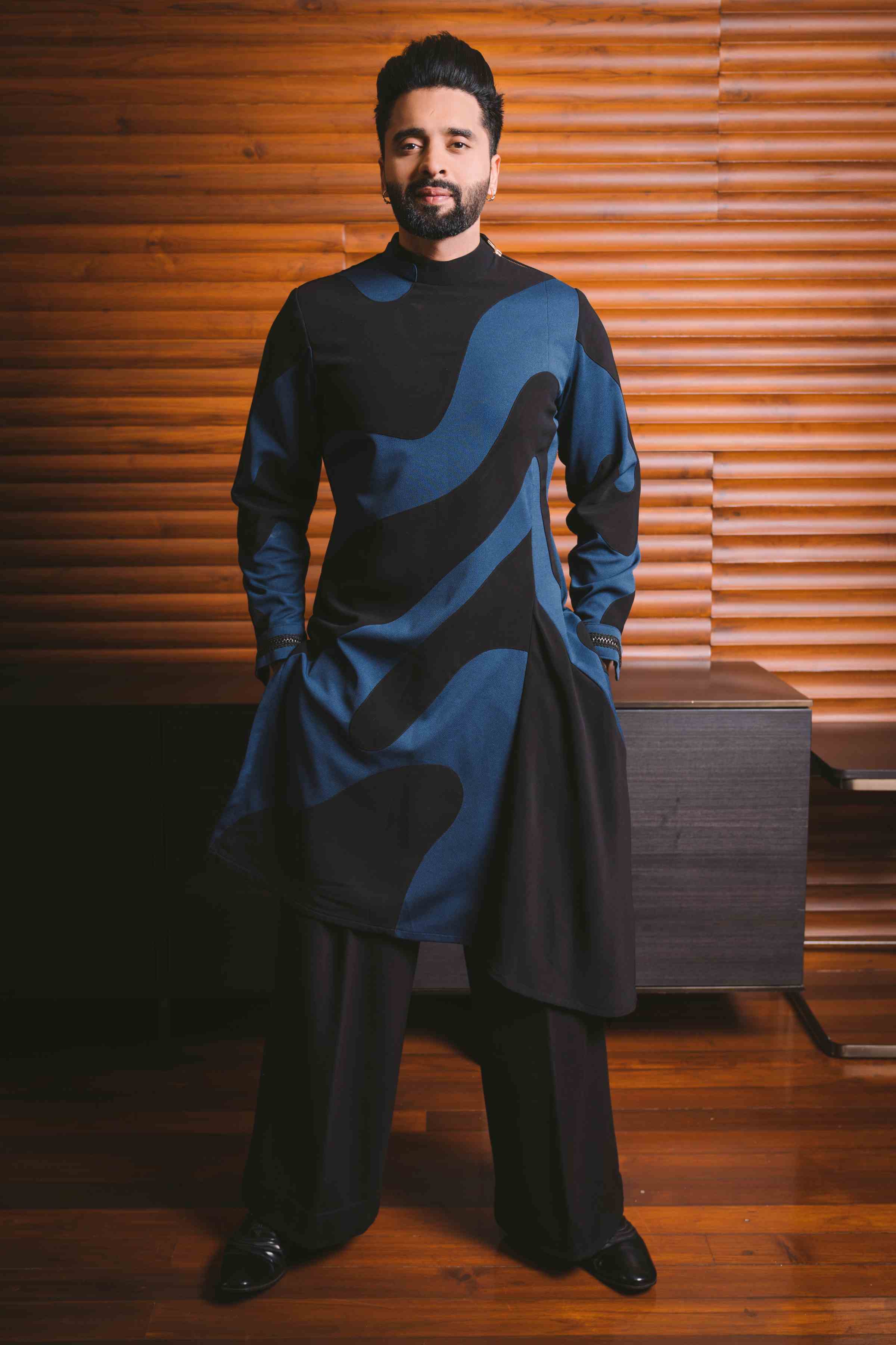 Black And Blue Applique Work Kurta Set