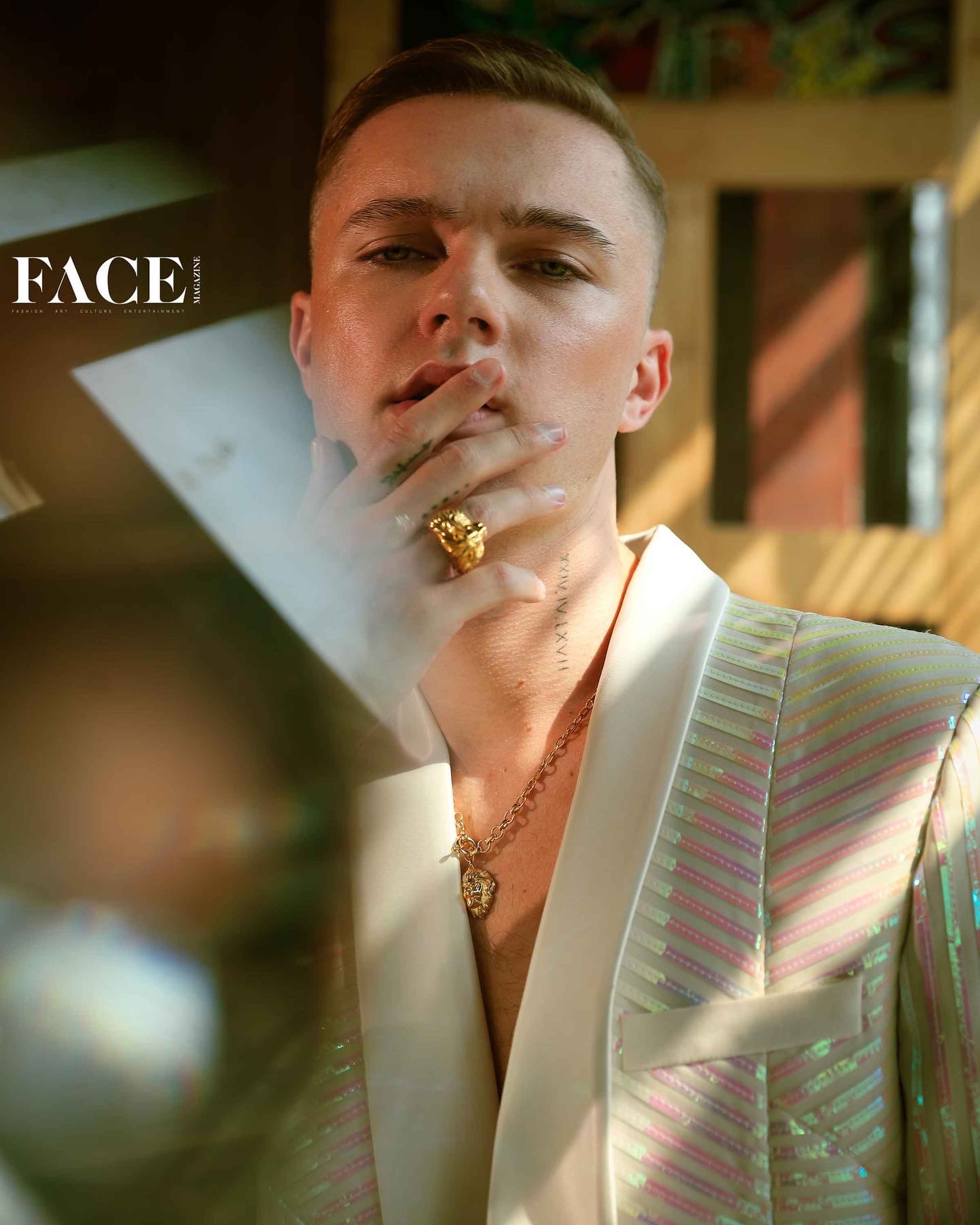 Off White Tuxedo With Rainbow Reel Detailing