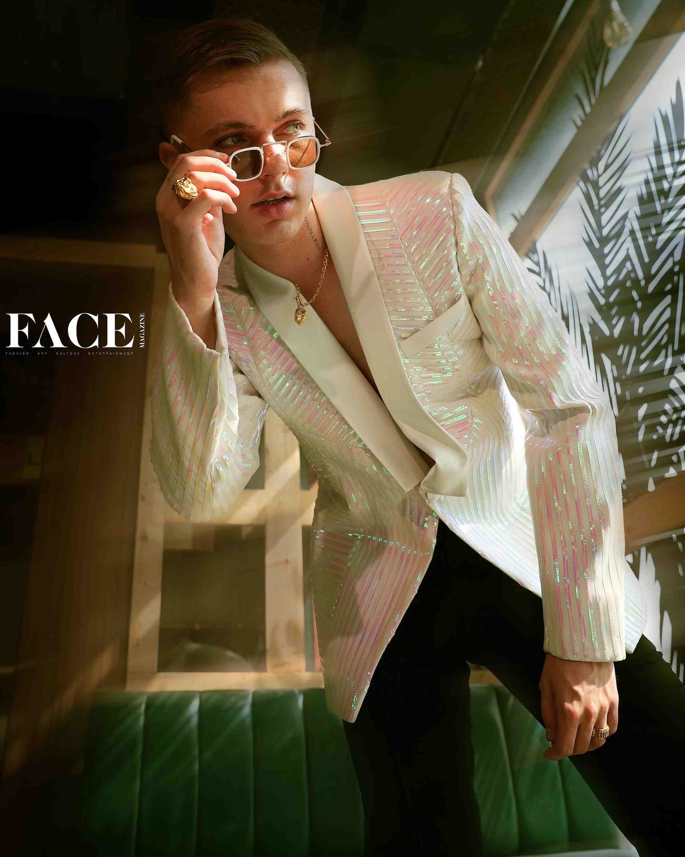 Off White Tuxedo With Rainbow Reel Detailing