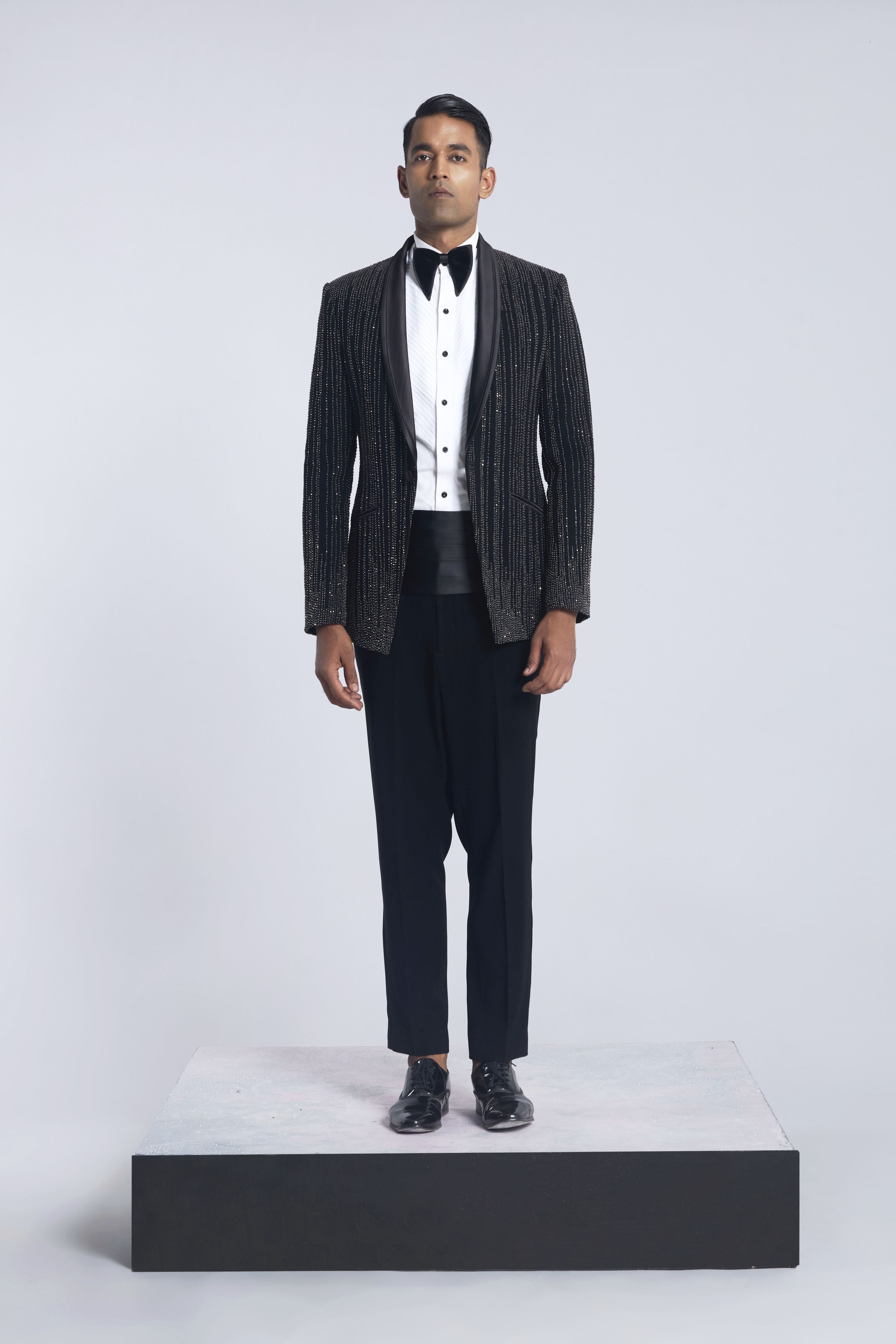 Black Sandwash Pearl Embroidered Tuxedo Set