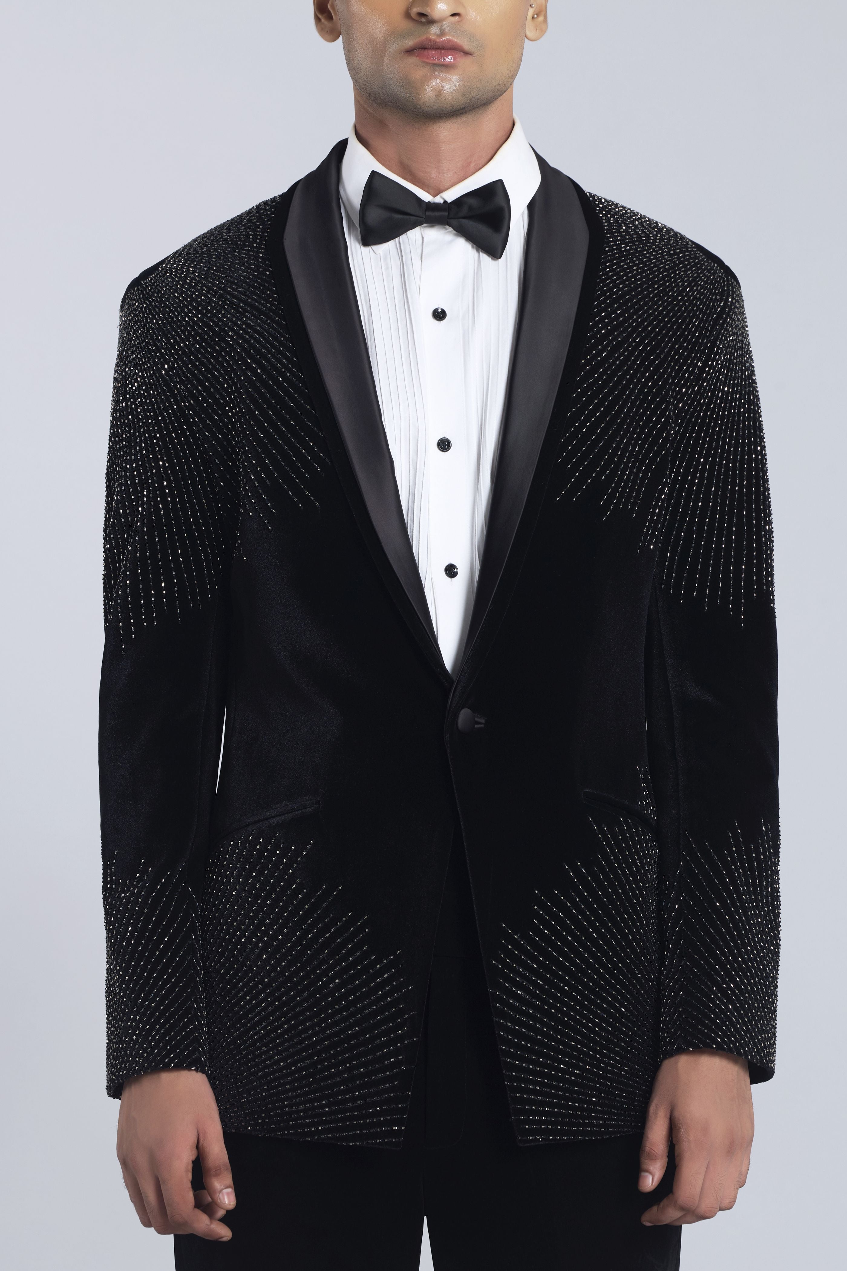 Black Sandwash Pearl placement Embroidered Tuxedo Set