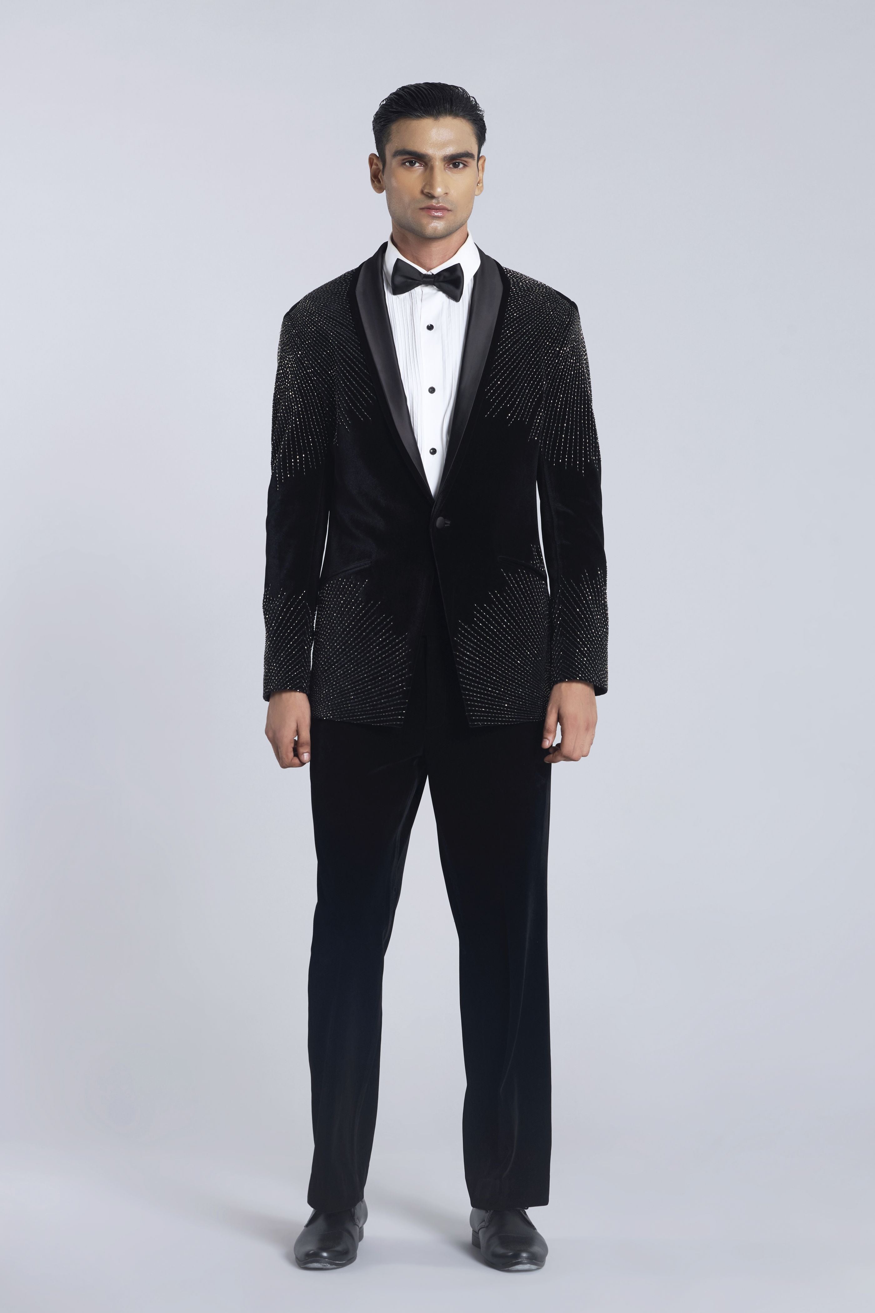 Black Sandwash Pearl placement Embroidered Tuxedo Set