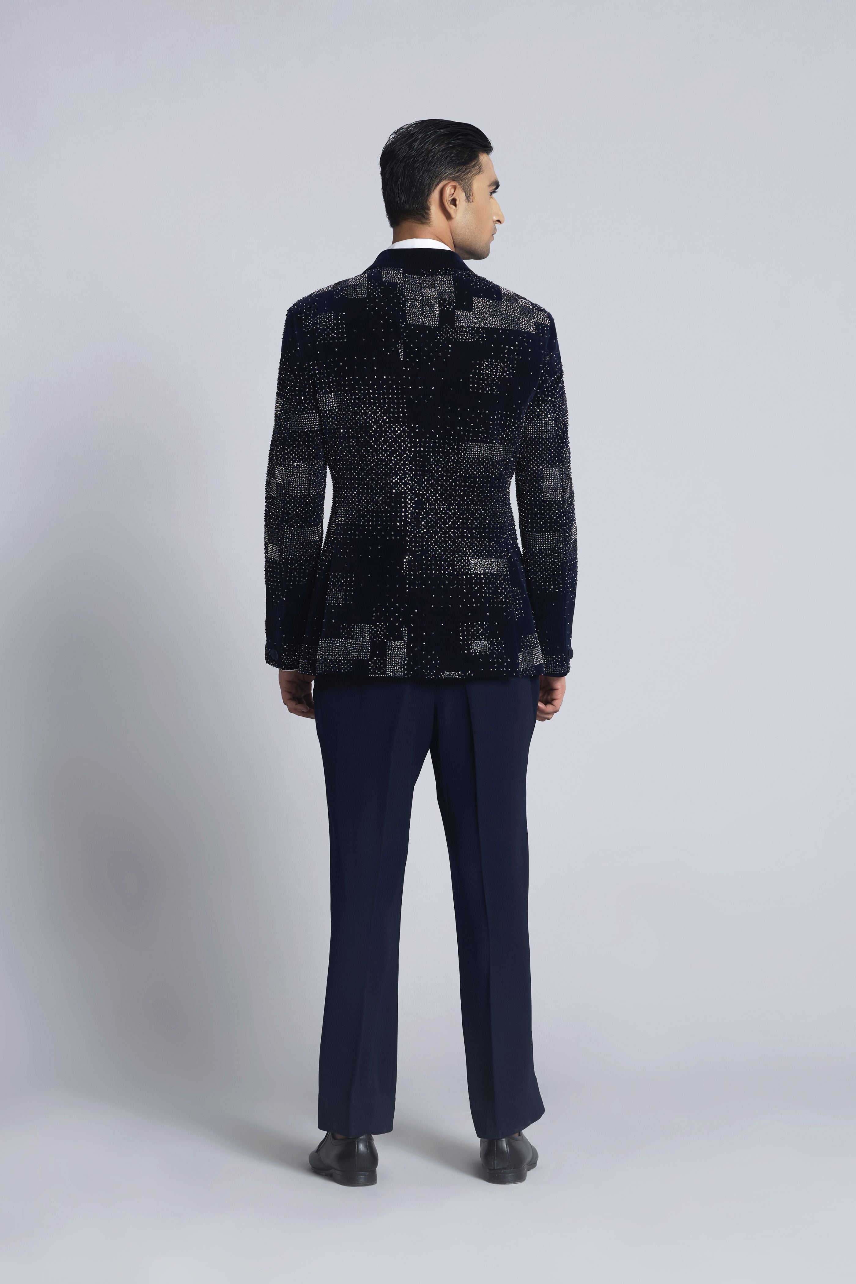 Black velvet with white detailing indo western set