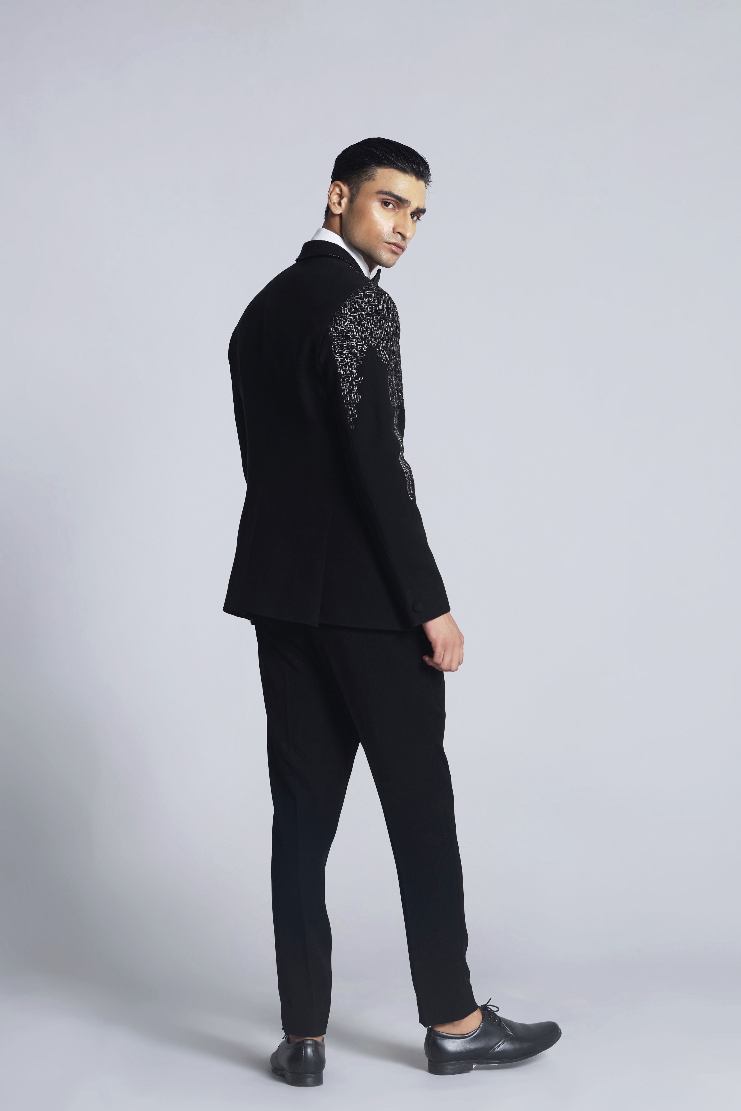 Black sand wash aplic worked tuxedo set