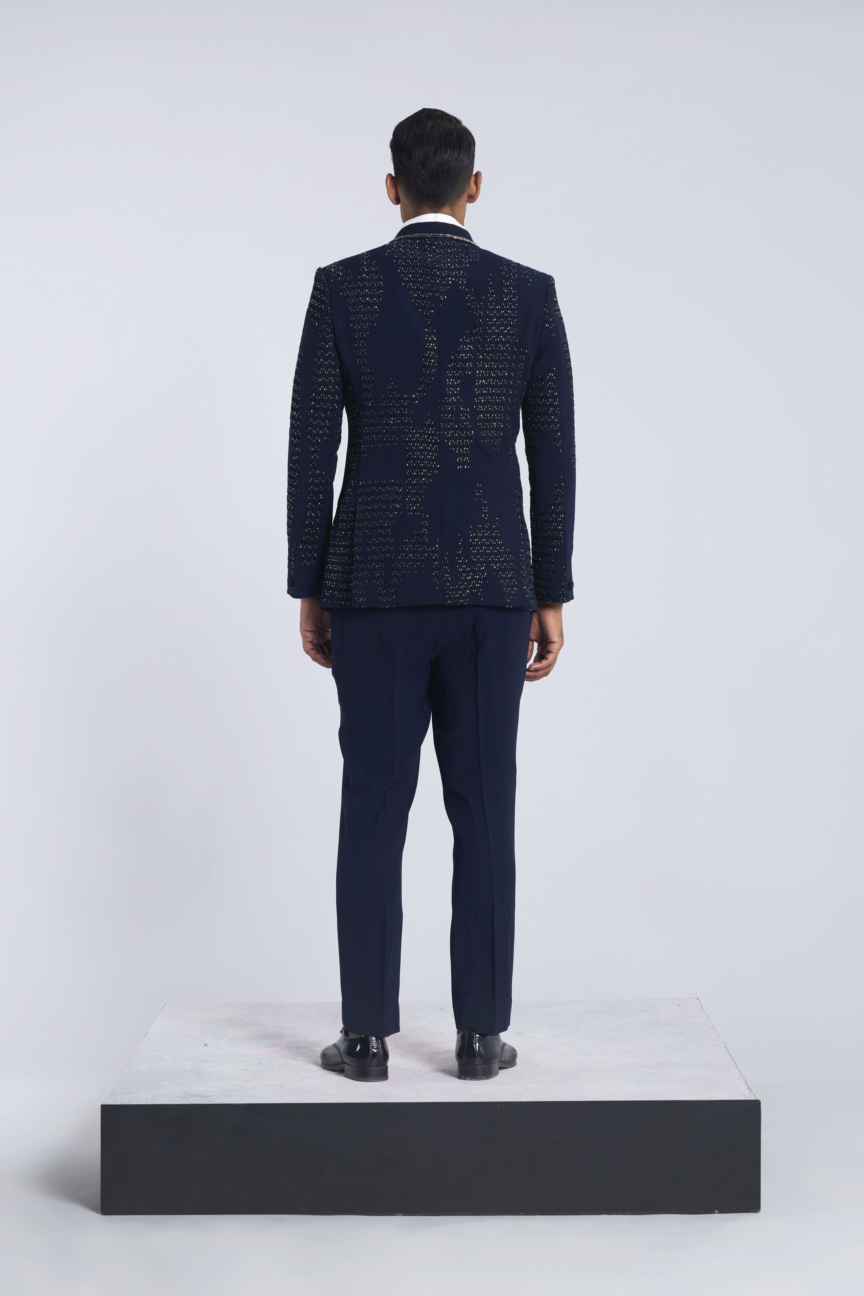 Navy blue Sandwash Pearl Embroidered Tuxedo Set