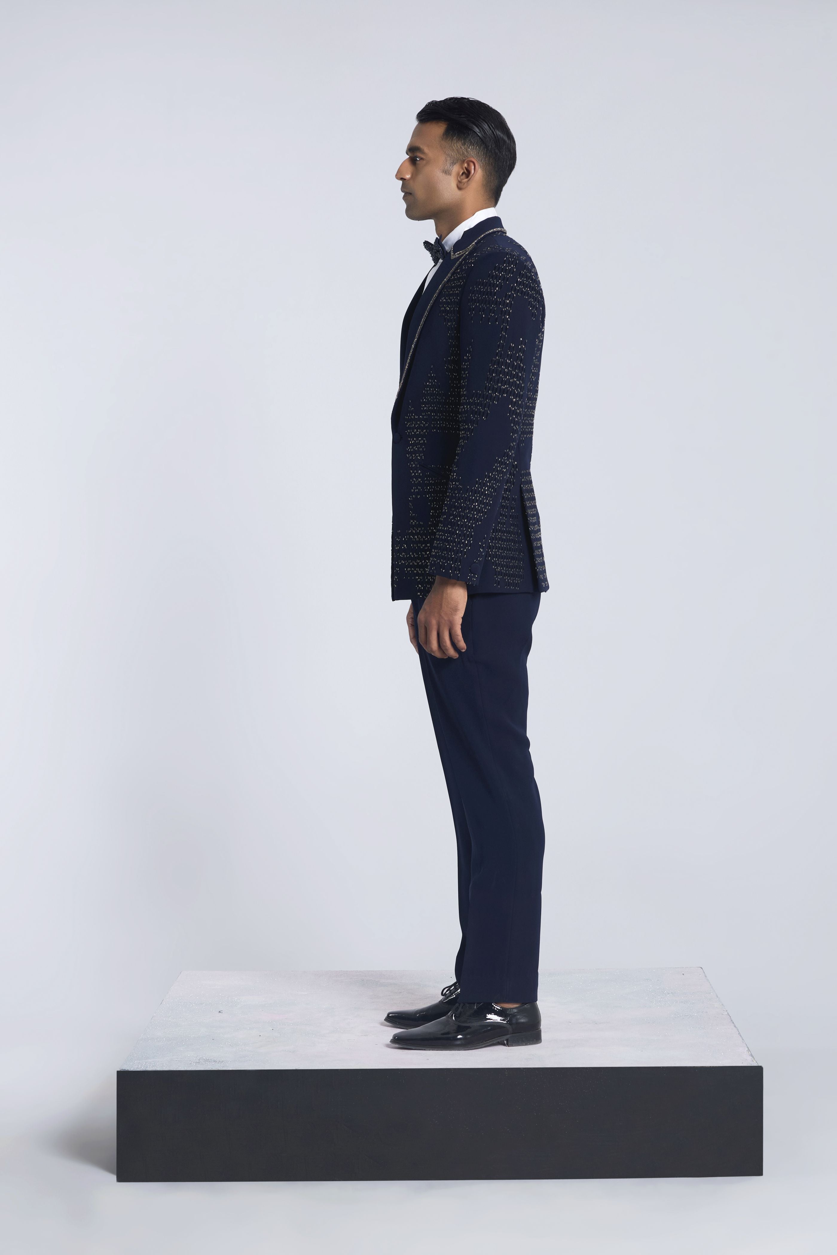 Navy blue Sandwash Pearl Embroidered Tuxedo Set
