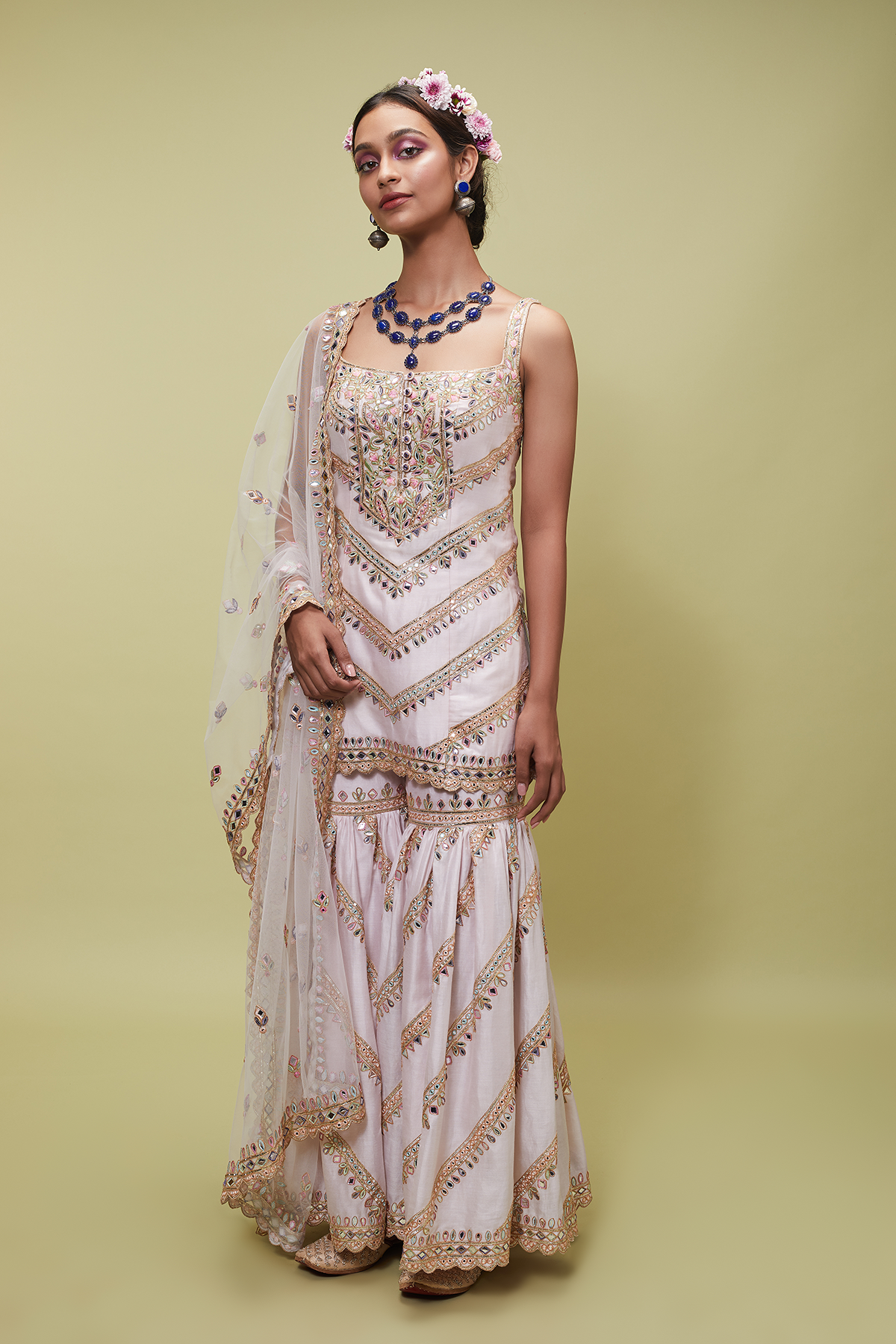BLUSH PINK SLEEVELESS GHARARA SET