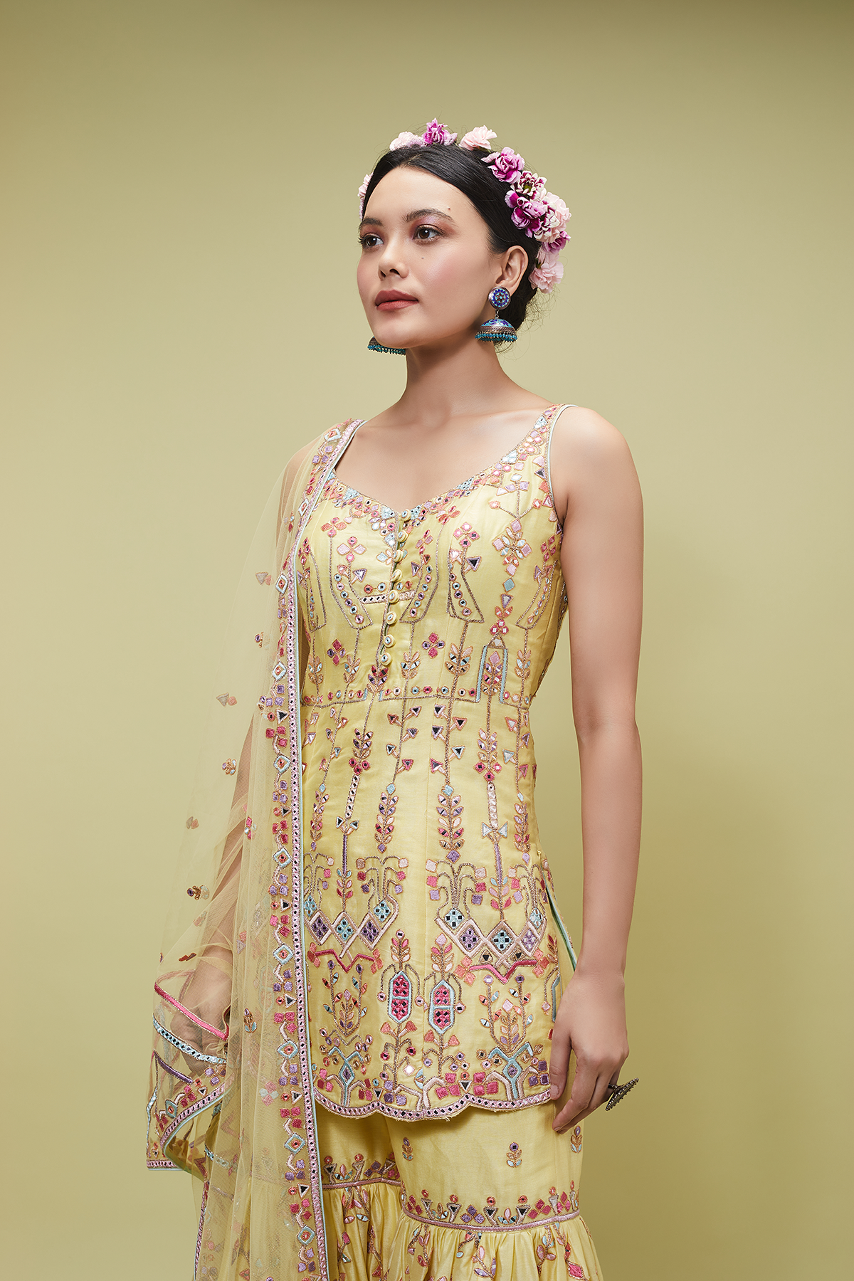 YELLOW RESHAM GHARARA SET