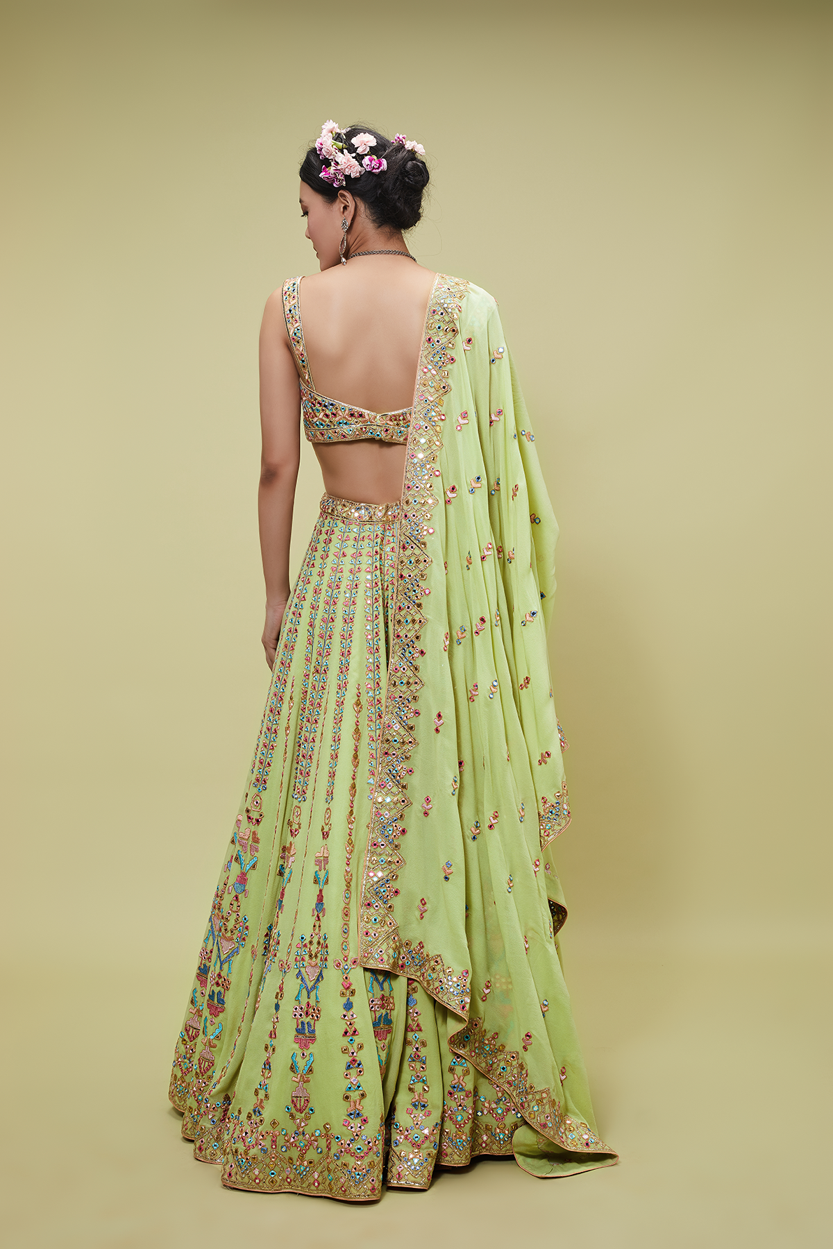 GREEN GEORGETTE LEHENGA SET