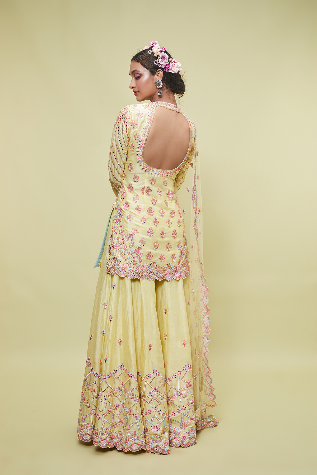 YELLOW RESHAM SHARARA SET