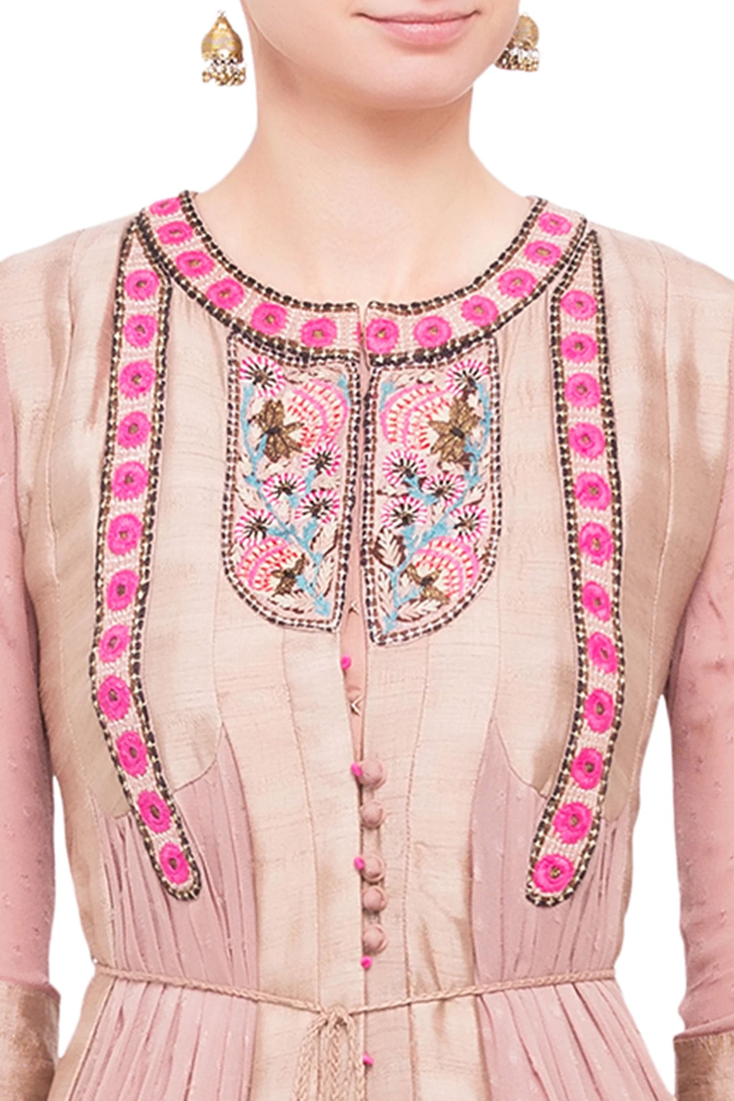 Purple georgette &amp; viscose silk thread work kurta set