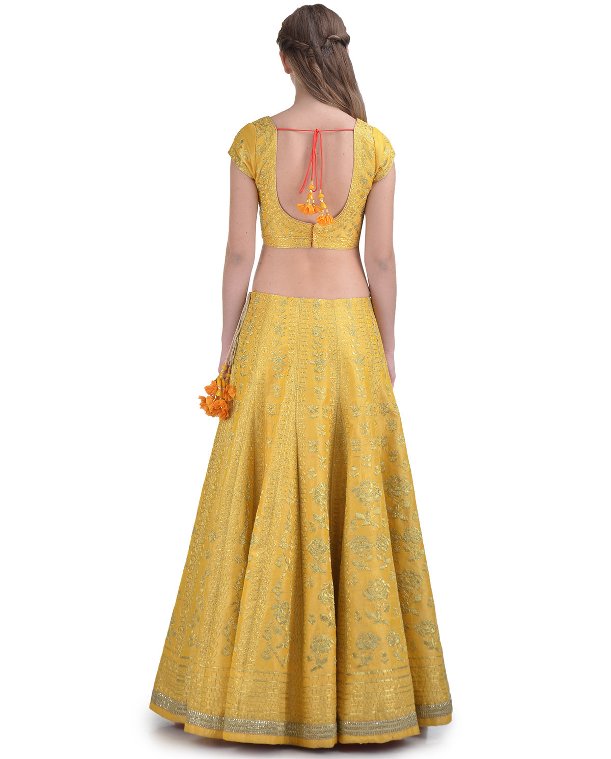 LEMON YELLOW SILK EMBROIDERED DORI AND ZARI LEHENGA SET