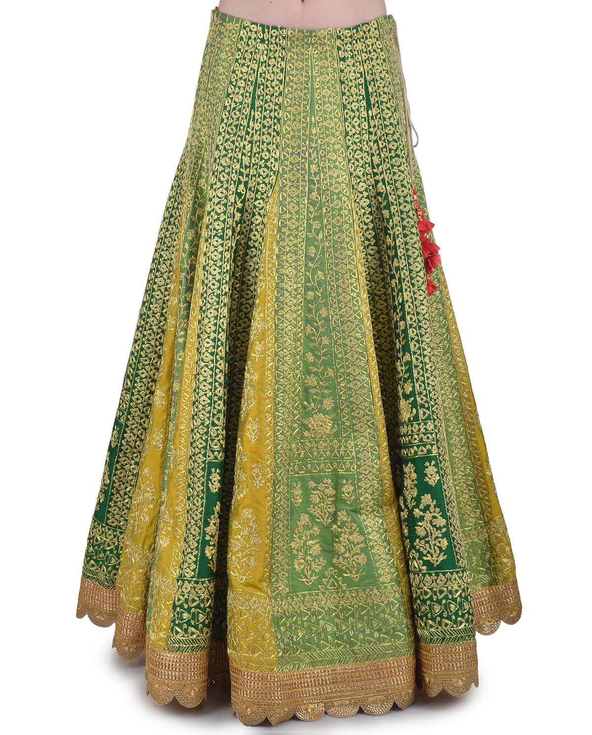 GREEN SILK EMBROIDERED DORI AND ZARI LEHENGA SET