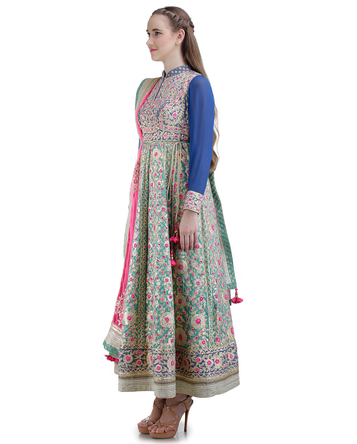 TEAL AND DARK BLUE GOTTA EMBROIDERED ANARKALI