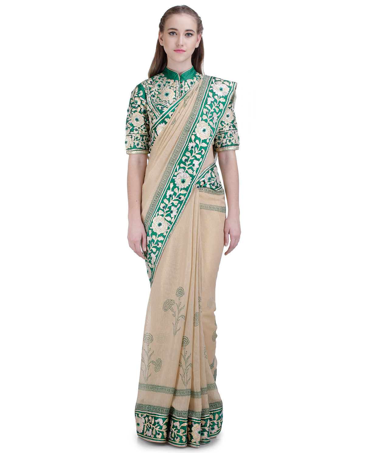 BEIGE AND GREEN SAREE