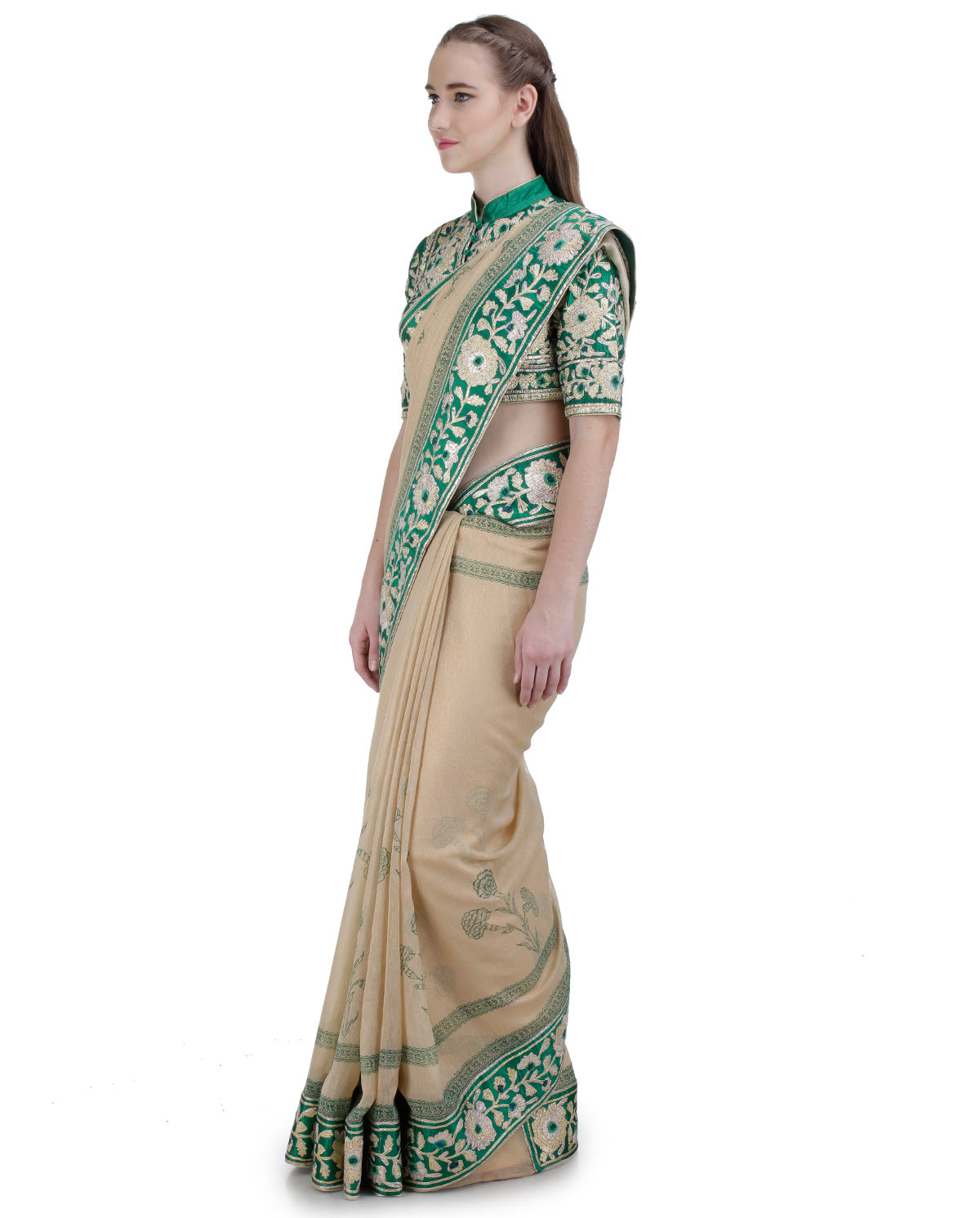 BEIGE AND GREEN SAREE