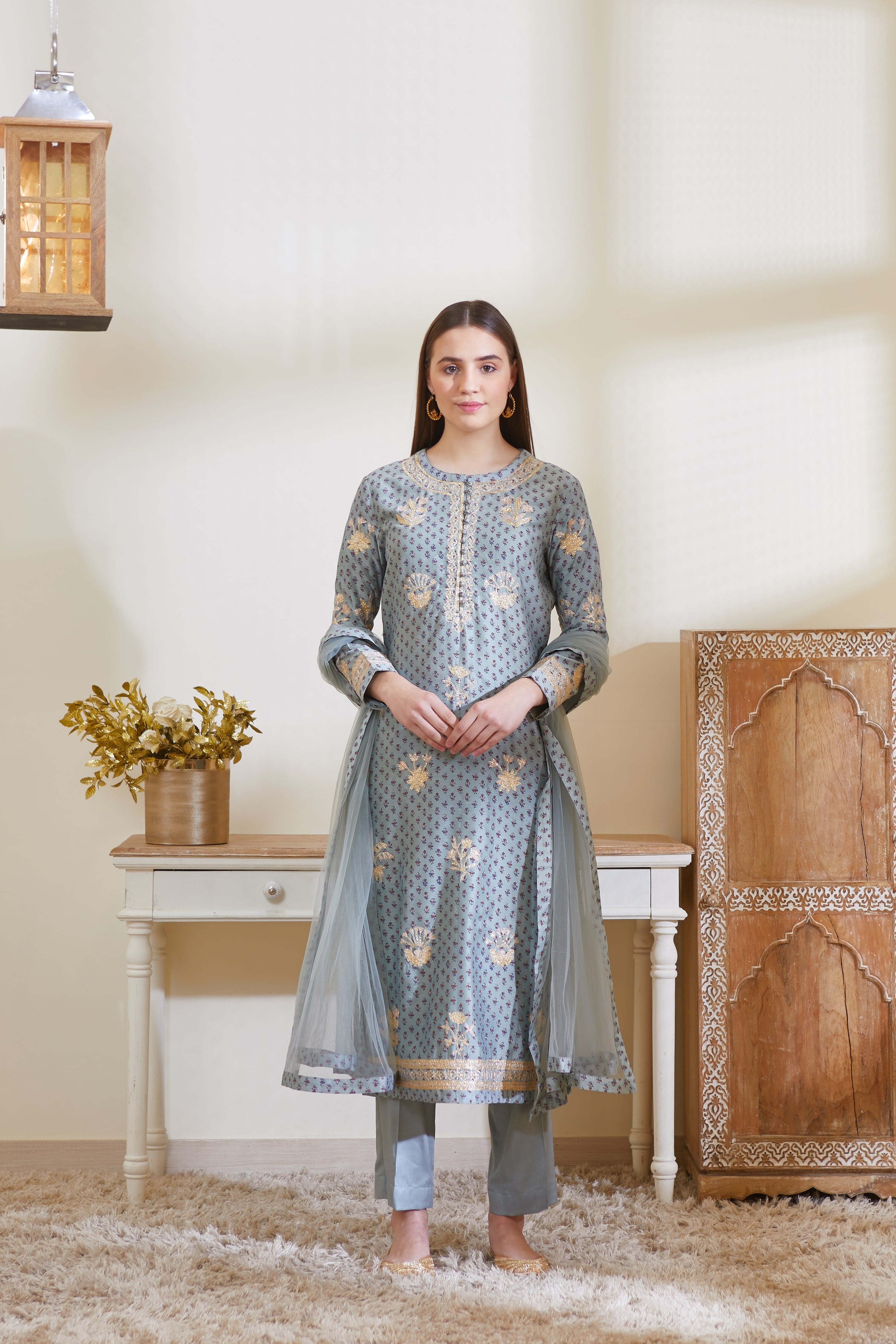 Blue Grey Kurta Set
