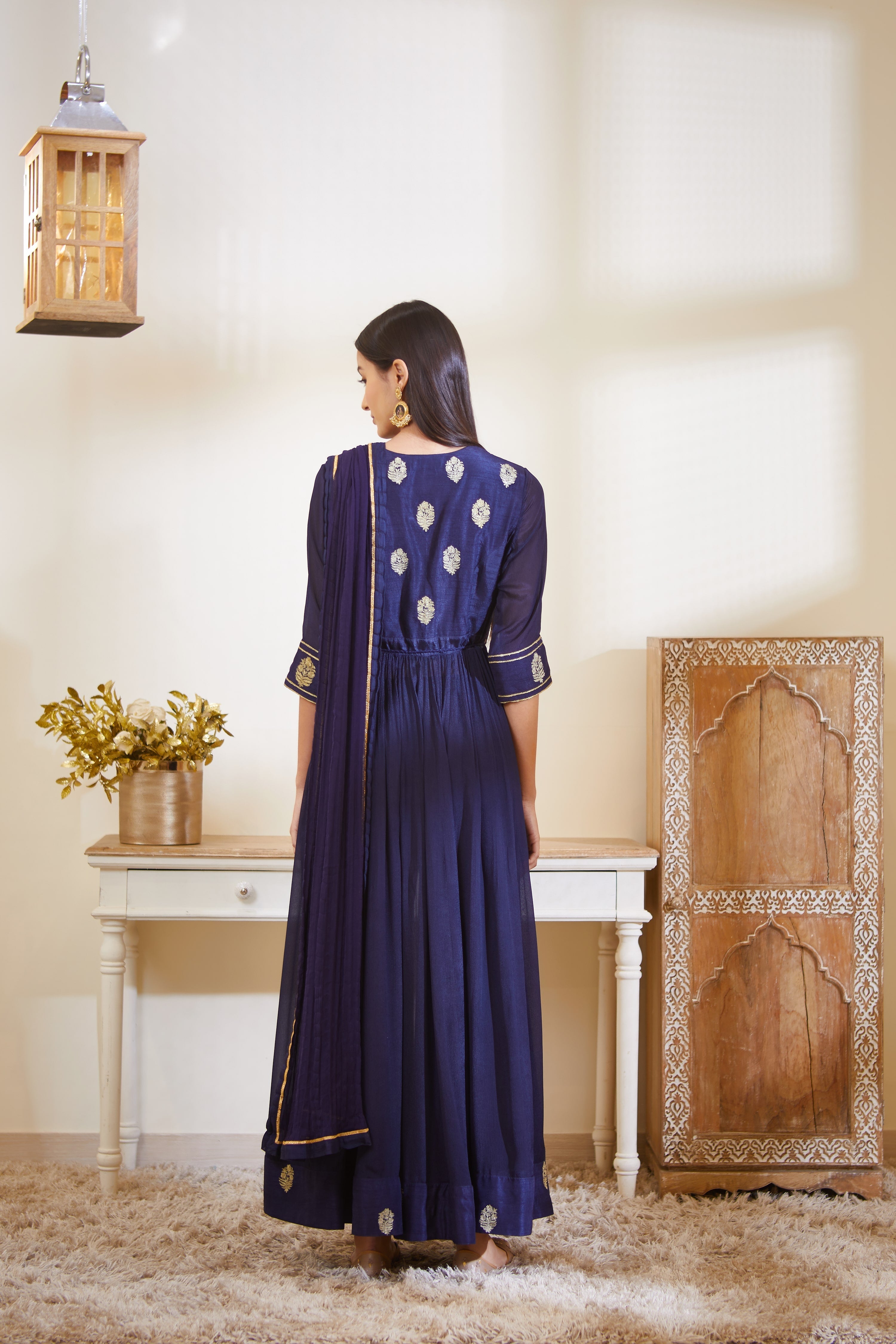 Navy Blue Anarkali Set