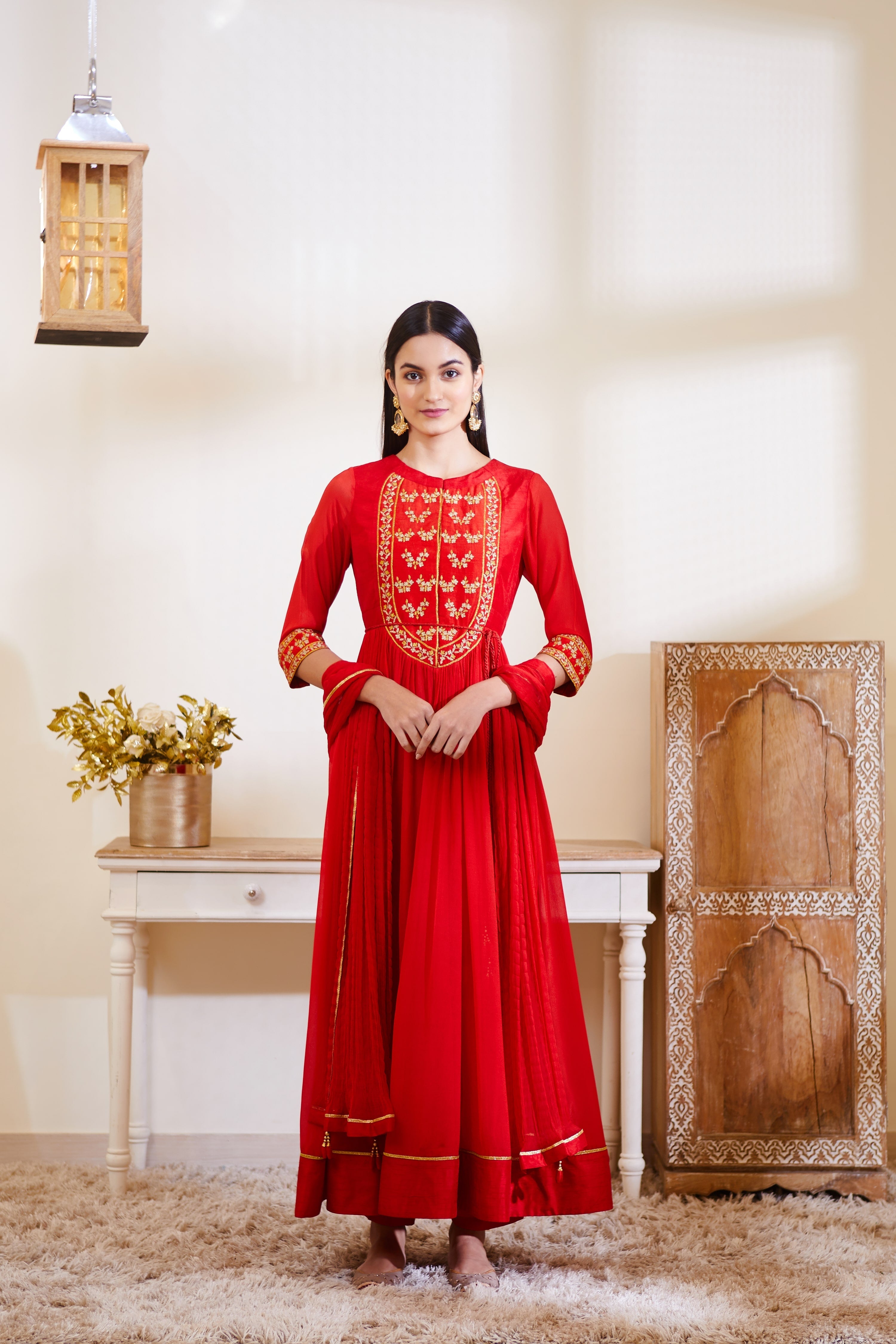 Red Anarkali Set