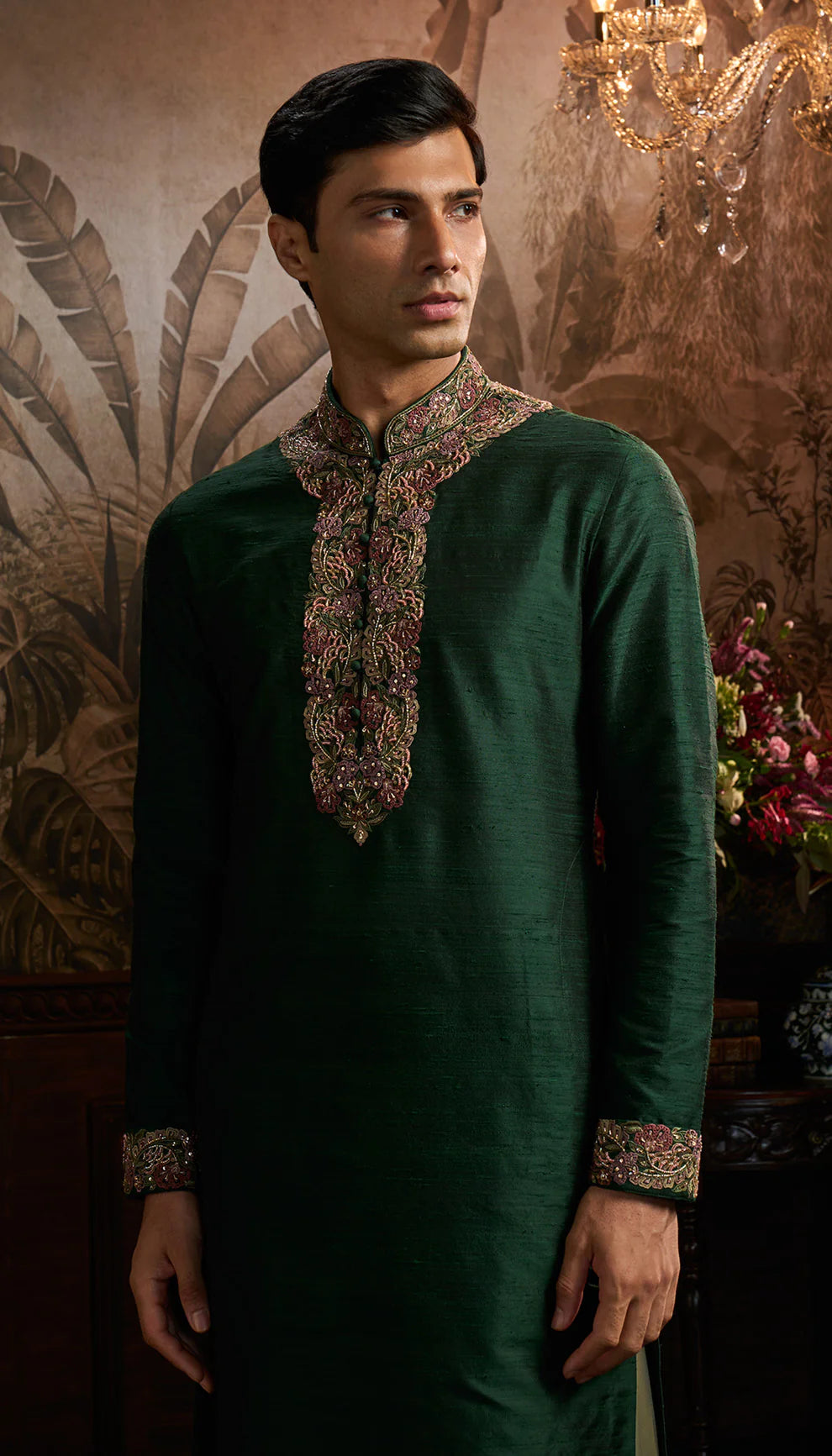 Green Raw Silk Kurta