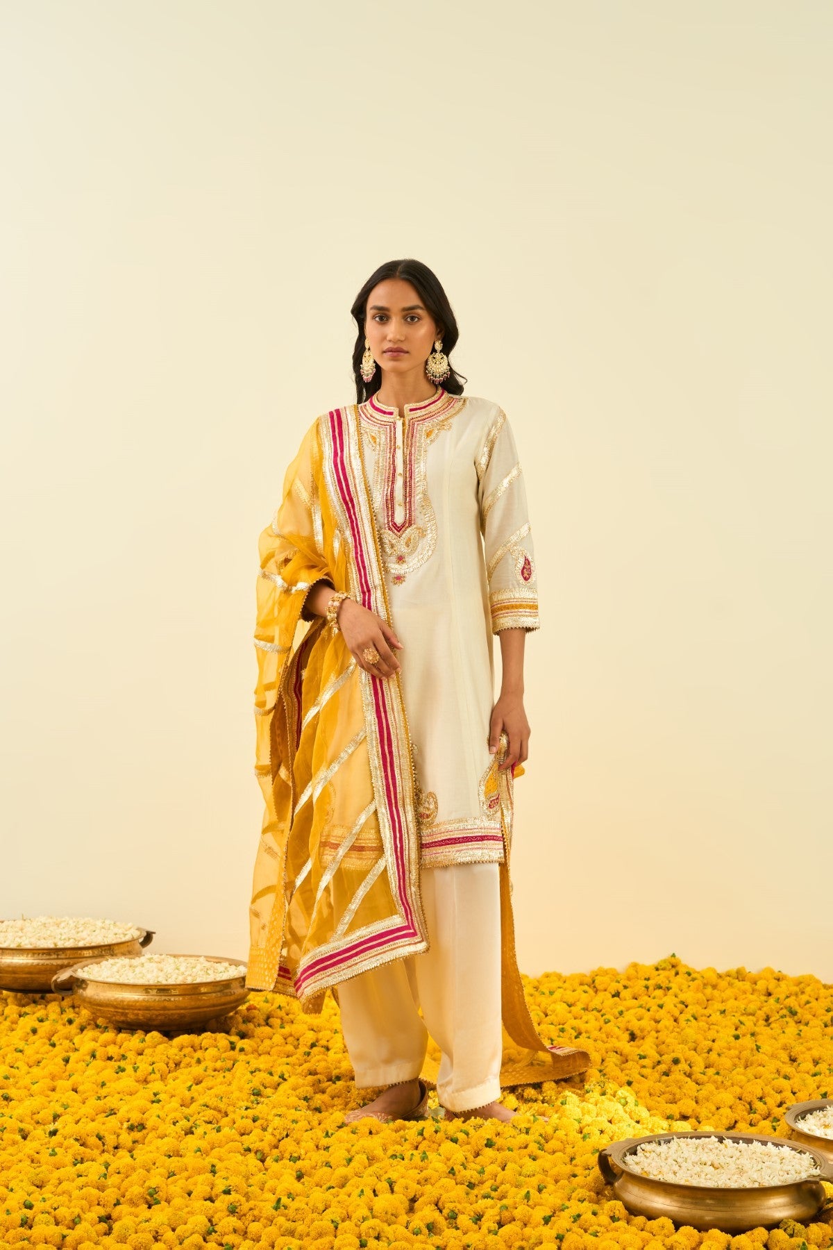 Sadiyah Daisy Ivory Princess Cut Kurta with Salwar and Dupatta
