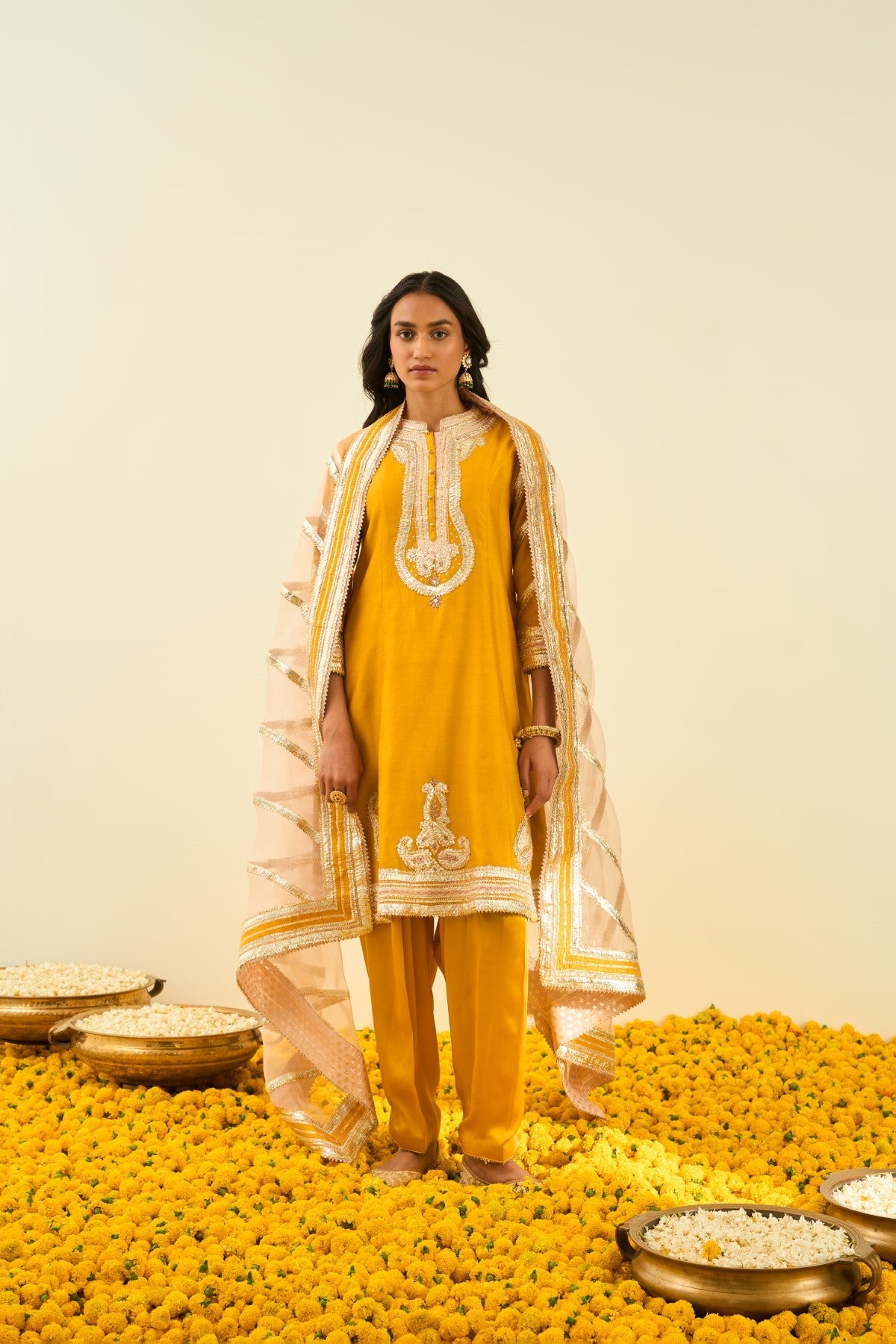 Sadiyah- Glaze Mustard  Princess Cut Kurta with Salwar and Dupatta